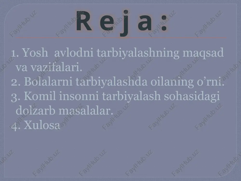 maliyotga keng joriy etish; yoshlarning bo’sh vaktlarini oila-maktob va jamoatchilik hamkorligida qiziqarli, maqsadli tashkil etishga erishish zarur. bolani tarbiyalashda oilaning o’rni oilaviy tartibotning tashqi ko‘rinishi — o‘zboshimchalik bilan ish tutish ham, g‘azab ham, baqiriq-chaqiriq ham, iltijo ham yalinib-yolvorishlar ham emas, balki osoyishtalik, jiddiylik va ishbilarmonlik bilan qilingan farmoyishdan iborat bo‘lmog‘i kerak. bunday farmoyish berish huquqi oila a’zolarining yoshi ulug‘ vakili sifatida ayni sizga berilganligi xususida o‘zingizda va na bolalaringizda hech bir shubha qolmasligi kerak. a. s. makarenko umuman, oilada tarbiya, jumladan, estetik tarbiya, ya’ni nafosat tarbiyasi masalasi dolzarb, ayni chog‘da o‘ziga xos va ko‘p qirrali muammodir. shuni aytish kerakki, o‘zbek oilasida estetik tarbiyaning hamma oilalar uchun mushtarak asoslari, qoidalari, xususiyatlari bor. uzluksiz ta’limning yagona tizimi oilani ham qamrab oladi. modomiki, shunday ekan, oila, birinchidan, uzluksiz ta’lim yago-na tizimining bir tarkibiy bo‘g‘ini-dir. ikkinchidan, oilada estetik tarbiya, alohida va to‘liq mustaqil amaliyot sifatida emas, balki tar-biyaning bir tarkibiy qismi tari-qasida ro‘yobga chiqariladi. …