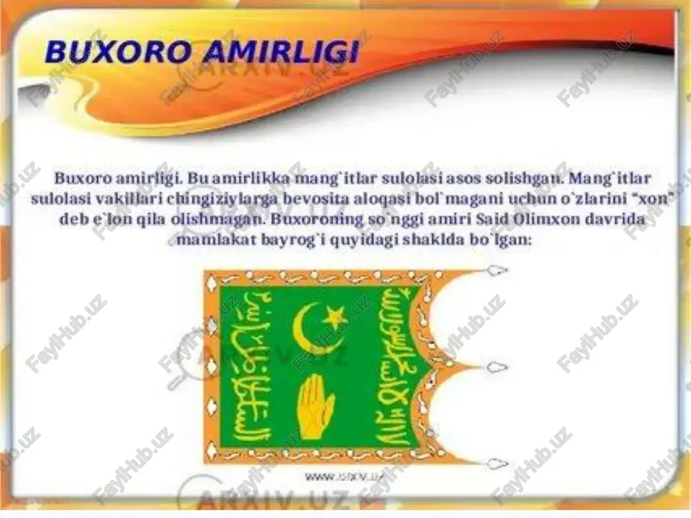 sarbozlarni saf-saf tartibga solar, naqib maslahati bilan mulozim va xizmatkorlar bilan ta`minlardi. qorovulbegi – qorovullar, posbon va soqchilar boshlig`i. davlat xavfsizligiga javobgar edi. to`shakxona mehtari – qo`shin va askarlarini zarur bo`lgan kiyim-kechaklar bilan ta`minlagan, maoshlarni xazinadan bergan. buxoro amirligida eng yuqori mansab “otaliq” yoki “amir ul-umaro” hisoblangan. “otaliq”(ota o`rnida ota) mansabi valiahd shahzoda-larni tarbiyalash ishini olib borgan. shu bilan birga hukmdorlarga eng ishonchli kishi va maslahatchi ham bo`lgan. “otaliq” vazifasiga ko`ra ular saroyga har hafta davlat hayoti haqida hisobot berib turgan. mang`it amirlari muhammad rahimxon va amir doniyolbiylar otaliq mansabida bo`lganlar. ular davlatni amalda boshqarib, soxta xonni rasmiy hukmdor qilib qo`yishgan. amir shohmurod davrida “otaliq” mansabiga o`zgartirishlar kiritilgan. “otaliq” va “amir ul-umaro” mansablari bir-biridan ajratilgan. amir shohmurod o`zini “amir ul-umaro” nomi bilan atagan. “otaliq” mansabiga o`zgartirganiga sabab, shohmurod davrida hech qanday soxta xon bo`lmagan va u hech kimga hisob va maslahat ham bermagan.81 bu narsani biz “majma ul-arqom” asari orqali …