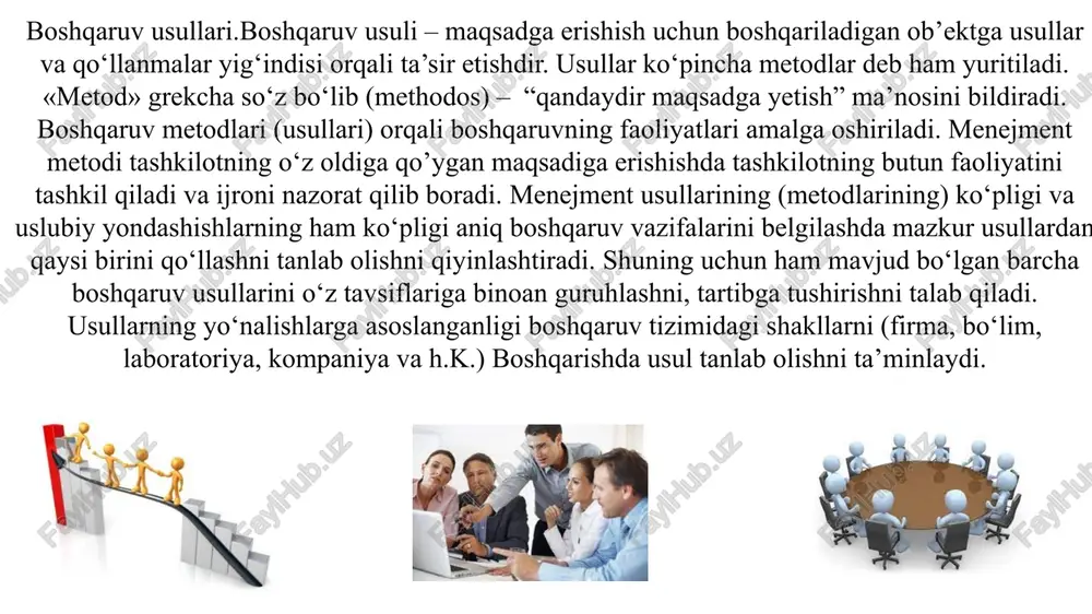 oshqarishning iqtisodiy usullariga boshqaruvda markaziy o‘rin berilganligi bilan muhim ahamiyatga ega. menejmentda bu boshqaruv usuli erkin bozor munosabatlari sharoitida juda ko‘p hollarda qo‘llaniladi. chunki, tashkilotning barcha a’zosi tashkilot iqtisodiyotining barqaror rivojlanishidan manfaatdor bo‘lishligini juda yaxshi bilishadi. bu usulni qo‘llashdagi eng muhim huquqiy talablardan biri-tashkilotning mustaqil ish yuritishga sharoit yaratilish hisoblanadi. bunda, asosiy e’tibor mustaqil xo‘jalik yuritish boshqaruvida iqtisodiyotni rivojlantirishga asoslangan tadbirkorlikka qaratiladi. boshqarishning iqtisodiy usullari tashkilot xodimlarining tadbirkorligi, ixtirochilik imkoniyatlarini uyg‘otadi, tashabbuskorlikni kuchaytiradi. bunday ijobiy holatlarning yuzaga kelishi albatta ma’lum. chunki, tashkilot tashabbuskorlik, ixtirochilik, yangilikka intilish, tavsiya va takliflarni joriy qilishdan qo‘shimcha daromad oladi. bu qo‘shimcha daromad (foyda)ning ma’lum bir qismidan jamoa a’zolari manfaatdor bo‘lishadi. bu boshqaruv tipidagi eng muhim masalalardan biri boshqaruv organi ham mehnat jamoasi ham o‘z tashkiloti rahbariyatining faoliyati tashkilotni qanday iqtisodiy rivojlanishga olib kelishni maksimal holda bilishi lozim bo‘ladi. erkin bozor munosabatlari sharoitida iqtisodiy boshqaruv usuli yanada rivojlanadi. boshqaruvda erkin harakat qilish kengayadi. xo‘jalik hisobidagi ba’zi …