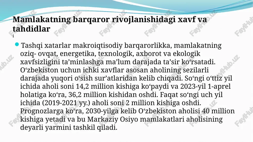 xizmat qiladi. barqaror rivojlanish deganda, aholi ehtiyojlarini toʻla qondirish maqsadida kelajak avlod ehtiyojlarini qondirish imkoniyatlarini esa xavf ostiga qoʻymaslikka asoslangan rivojlanish tushuniladi. barqaror rivojlanishni “ijtimoiy”- “iqtisodiy”--“ekologik” uchlik tizimi oʻzaro bogʻliq rivojlanishga asoslangan sinergetik samara hisobidan taraqqiy etadigan jarayon sifatida tasavvur etish mumkin. barqaror rivojlanishni taʼminlashdagi iqtisodiy yondashuv cheklangan resurslardan oqilona foydalanishni nazarda tutadi. . barqaror rivojlanish konsepsiyasiga nisbatan iqtisodiy yondashuvga ye.r.lindal va j.r.xikslar asos solishgan. xiks-lindal yalpi daromadlarning maksimal oqimi nazariyasiga muvofiq daromad yalpi kapitalni saqlab qolgan holda yaratilishi zarur. bunda cheklangan resurslar va ekologik texnologiyalardan foydalanish, ekologik mahsulotlar yaratish, chiqindilarni boshqarish nazarda tutiladi. natijada iqtisodiy barqarorlikning quyidagi ikki turi paydo boʻladi: kuchsiz-vaqt boʻyicha kamaymaydigan tabiiy va jamgʻarilgan kapital iqtisodiy barqarorlik; kuchli-tabiiy kapitalning qaytmasligiga asoslangan iqtisodiy barqarorlik; . bmt bosh assambliyasining 1989-yil dekabr oyidagi 44/428-sonli rezolyutsiyasida barqaror rivojlanish strategiyasini ishlab chiqish maqsadida bmtning maxsus konferensiyasini chaqirish toʻgʻrisida qaror qabul qilindi va u alohida mavzu tariqasida kun tartibiga kiritildi6. barqaror rivojlanish …
