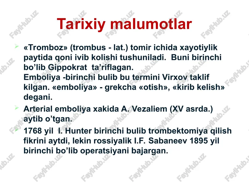 chiq» kuzatilmaydi agar: - bemor yoshi ulug’ bo’lsa - o’tib ketuvchi oqsoqlanish bo’lsa - yurak kasali bo’lmasa - mersal aritmiyasi bo’lmasa diagnoz – o’tkir tromboz. antikogulyantlar angiospazmni bartaraf etish tromboz rivojlanishini oldini olish tomirlarni kengaytiruvchilar 4 ml 1 % no-shpa yeki 2 ml 2% papaverin tromb 15000 – 20000 ed geparin 4] es ae est ae, i ara, ws ‘ome ‘suministo de sangre arterial cen ta piesna \emboiiaiberindose del coagulo emboliaaljada ‘en un nuevo si, bloqueando la csreuiacen sanguinea ®adam.