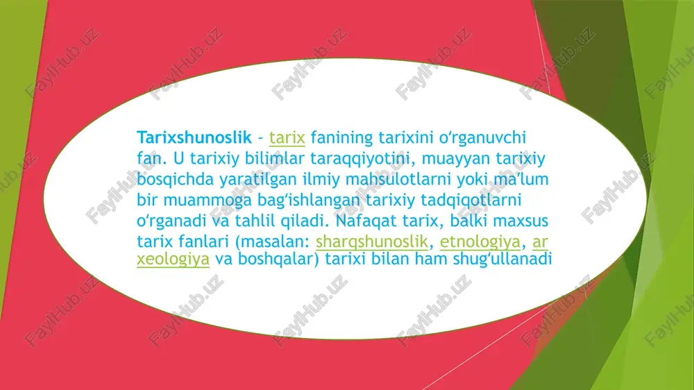 g „qadimgi xalqlardan qolgan yodgorliklar“ va „hindiston“, abu bakr narshaxiyning „tarixi buxoro“, sharafuddin ali yazdiyning „zafarnoma“, boburning „boburnoma“, muhammad yusufbek bayoniyning „tarixi xorazm“, „shajarai xorazmshohiy“, ahmad donishning „buxoro amirlarining tarjimai hollari“ va boshqalarda muayyan maʼlumotlarni umumlashtirishga, fakt va tarixiy jarayonlar bayonida tahliliy yondashuvga boʻlgan harakatlar kuzatiladi. oʻzbekistonda tarixshunoslik tarix fanining maxsus sohasi va alohida tadqiqot predmeti sifatida xx asrning ikkinchi yarmida shakllandi. oʻzbekiston fanlar akademiyasi tarix instituti tashkil topgach, bir qator tarixshunoslar, jumladan, v.ya. nepomnin, r.n.nabiyev, i.k. dodonov, l.m.landa, x.i.inoyatov, b.v.luninlar muayyan muammolarning tarixshunosligini tadqiq qilishga kirishdilar. 1968-yil tarix instituti qoshida „tarixshunoslik“ sektori, keyinroq boʻlim tashkil etilishi bu sohaning rivojiga katta hissa qoʻshdi (boʻlimni 1968—1988 yillarda tarix fanlari doktori b.v.lunin, 1988—1992 yillarda tarix fanlari nomzodi v.a.germanov boshqargan, 1992-yildan tarix fanlari doktori, professor d.a.alimova rahbarlik qilib kelmoqda oʻzbekistonda tarix fani va uning baʼzi sohalari rivoji dinamikasini yorituvchi asarlar [axunova m.a., lunin b. v., istoriya istoricheskoy nauki v uzbekistane, t., 1970; xx …