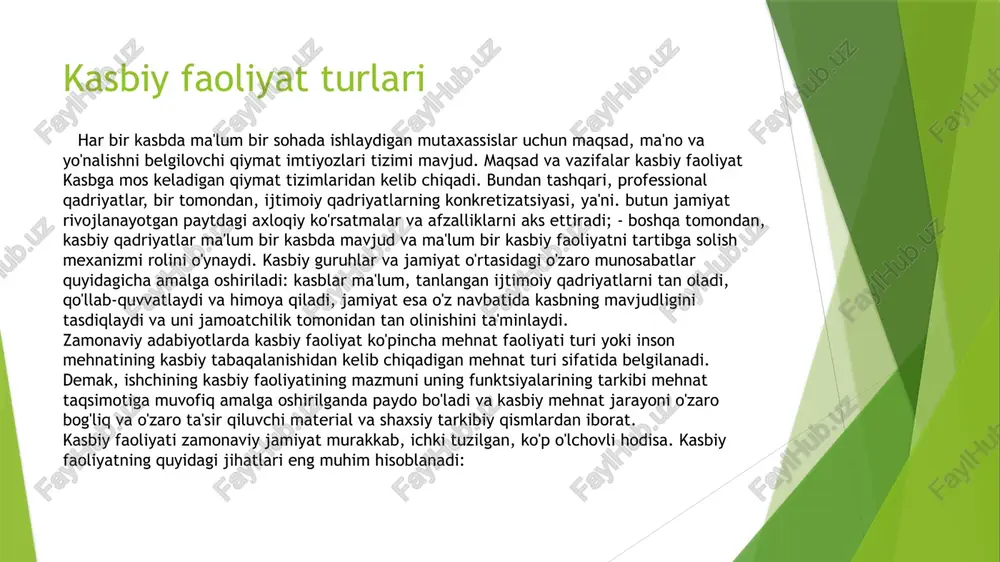 a oshiradi. kasbiy ta’limning asoslari sensomotor qobiliyatlarni, psixik jarayonlarni, shuningdek, shaxsning hissiy, motivatsion-irodaviy fazilatlarini rivojlantirishdan iborat. kasbiy faoliyat diagnostikasi kasbiy ta’limning asoslari sensomotor qobiliyatlarni, psixik jarayonlarni, shuningdek, shaxsning hissiy, motivatsion-irodaviy fazilatlarini rivojlantirishdan iborat. rivojlanish darajasi va ushbu xususiyatlarning kombinatsiyasi o‘zlashtirish qobiliyatidagi individual farqlarni aniqlab, uning sifat ko‘rsatkichlari hisoblanadi. o‘rganish mezonlariga qo‘yidagilar kiradi: mantiqiy fikrlash usullarini shakllantirish; tafakkurning mustaqilligi; tafakkurning xilma-xilligi. tafakkurning bu sifat xususiyatlarini diagnostika qilish psixologiyada keng qo‘llaniladigan usullar yordamida amalga oshiriladi. kasbiy muloqot qobiliyat - shaxsning individual-psixologik xususiyati bo‘lib, muay-yan faoliyat yuzasidan layoqati va ishni muvaffaqiyatli amalga oshirish subektiv shart-sharoitini ifodalovchi individual psixik sifatlar yig‘indisidir, zarur bo‘lgan bilim, malaka va ko‘nikmalarni egallash dinamikasidagi farqlarni aniqlaydi. qobiliyatlar individual-psixologik xususiyat bo‘lgani sababli, shaxsning boshqa sifatlari va xususiyatlariga, ya’ni aql sifatlariga, xotira va xarakter xususiyatlariga, his-tuyg‘ulariga qarama-qarshi qo‘yilmaydi, balki ular bilan bir qatorga qo‘yilishi kerak. kasbiy muloqot pedagogikada o‘qituvchi qobiliyati - bu imkoniyatdir, uning mohirligi zaruriy darajasi faqatgina o‘qitish va tarbiyalash …