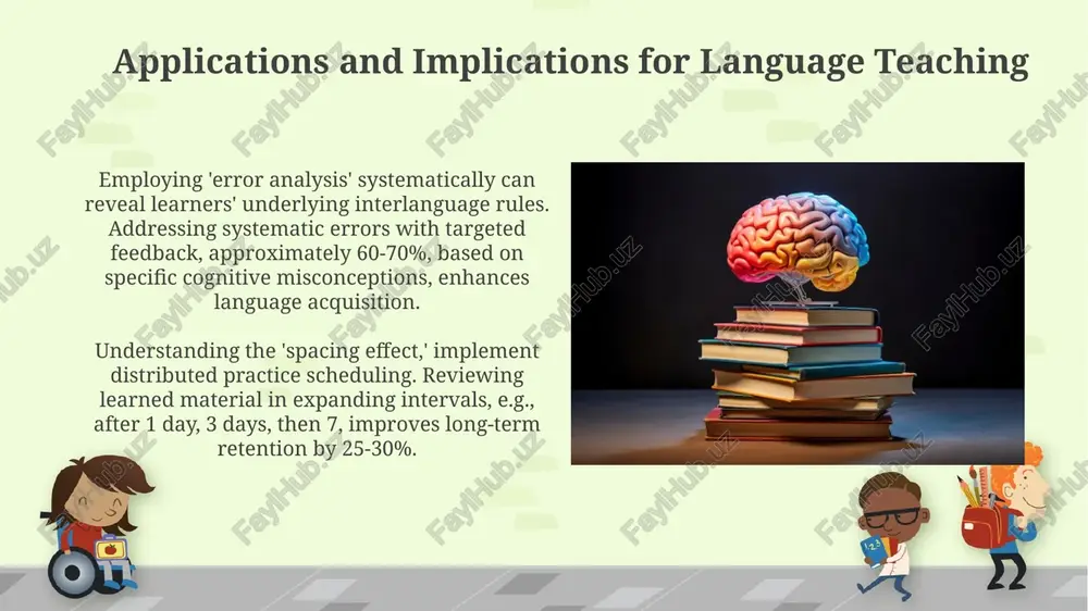 e learning is impacted by cognitive load theory, positing a limited 7+/-2 item working memory capacity for processing new linguistic information during initial stages. the role of feedback and error correction optimal feedback timing impacts 1)learning. immediate feedback suits 2)beginners, while delayed feedback aids 3)advanced learners by encouraging 4)self-correction and bolstering 5)long-term retention through reflection. feedback acts as a crucial 1)input source, facilitating 2)hypothesis testing. learners compare their 3)output to the target, adjusting their 4)interlanguage system based on 5)corrective information. the impact of age on language learning older learners exhibit a decline in implicit learning, which affects vocabulary acquisition. they may require more explicit instruction and conscious effort to memorize new words effectively. adult learners generally show a cognitive advantage in grammatical rule comprehension. they leverage metacognitive skills to identify and apply complex language patterns more effectively than younger children. attention and language acquisition selective attention, measured through eye-tracking at …