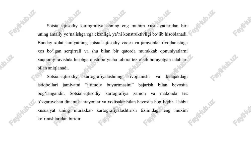 sh emasligi tufayli sotsial-iqtisodiy kartalar real xaqiqatning mazmuni va shakli to‘g‘ri keladigan murakkab modeli hisoblanadi. sotsial-iqtisodiy kartalarda xilma-xil sotsial-iqtisodiy voqea va jarayonlar, ularga xos dinamikalik va haqqoniy miqdor va sifat ko‘rsatkichlarining aksini topishi mumkin. demak, sotsial-iqtisodiy karta diqqat bilan tanlab olingan, maqsadli tizimlashtirilgan, ko‘p qirrali ma’lumot manbai va unga xos tahlilning muhim instrumentidir. shunday qilib, sotsial-iqtisodiy karta bu real haqiqatning, iqtisodiy va ijtimoiy ob’yektlarning sotsial-iqtisodiy jarayonlar va voqealarning zamon va makondagi hududiy tashkil etilganligining berilgan masshtabda kichraytirilgan obrazli-belgili modelidir. sotsial-iqtisodiy kartalarda xilma-xil ob’yektlar va jarayonlar aks ettirilishi, ularni tasniflash va tipologiyasini ishlab chiqish zaruriyatini ko‘rsatadi. sotsial-iqtisodiy kartalar asosiy ko‘rsatkichlari bo‘yicha quyidagicha tasniflash mumkin: umumiqtisodiy, demografik, sanoat, qishloq xo‘jaligi, transport, qurilish, fan va madaniyat, ta’lim tizimi va sog‘liqni saqlash, tibbiy-geografik, turistik va rekreatsion, savdo, bank va xizmat ko‘rsatish sohasi kabi kartalarga bo‘linadi. mazkur tarmoqlarning har biri o‘z navbatida kichik soxalarga va xususiy yo‘nalishga ega bo‘lgan kartalar guruhlariga bo‘linadi. sotsial-iqtisodiy kartalarning nihoyatda …