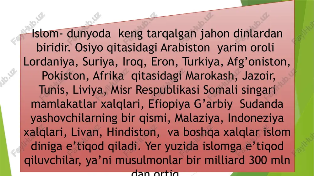 ifatlardan biri. 1.hanafiylik sunniylikdagi dinniy huquq mashablaridan biri.abu hanifa asos slogan.undan keyin hanafiylik masxabi qoidalari abu yusuf yoqub muhammad shayboniy quduriy va boshqa asarlarida ishlab chiqilgan. bu masxab tarafdorlari fiqning 4asosiy ma’nabini e’irof etish bilan birga boshqa oqimlar vakillariga nisbatan fiq talablariga rioya etishning qiyos va ijmo’ usularidan kengroq foydalaniladi.habafiylik mazhabi oddiy huquqdan ham huquqning keng mustaqil yordamchi manbai sifatida foudalanishga sharoit yaratdi. molikiyli mazhabi sunniylikdagi diniy-huquqiy mazhablaridan biri. ushbu mazhab imom molik ibn anas qadimiy madina huquqiy maktabiga tayanib asos slogan. uning mashhur al- muvatto kitobida molikiylik mazxabiga bag’ishlangan. molikiylik madinada paydo bo’lgan arabiston yarim oroliga keyin misr shimoliy afrika va andalusiyaga tarqalgan.molikiylik tarafdorlari muhammad hayotliklari vaqtida ikmislomda shakllangan fiqh me’yorlarini tan olgan fiqhning asosiy manbai sifatidaquron va sunnatga tayanadi. shofiylik mazxabi asoschisi abu abdulloh mxammad ibn idris ibn abbos ash-shofiy g’azoda tug’ilib misirda hayotdan ko’z yumgan.shofiylik sunniylikdagi diniy-huquqiy mazxablaridan biri.bu mazhab hanafiylik va mollikilikning diniy huquqiy ta’limotini o’ziga …