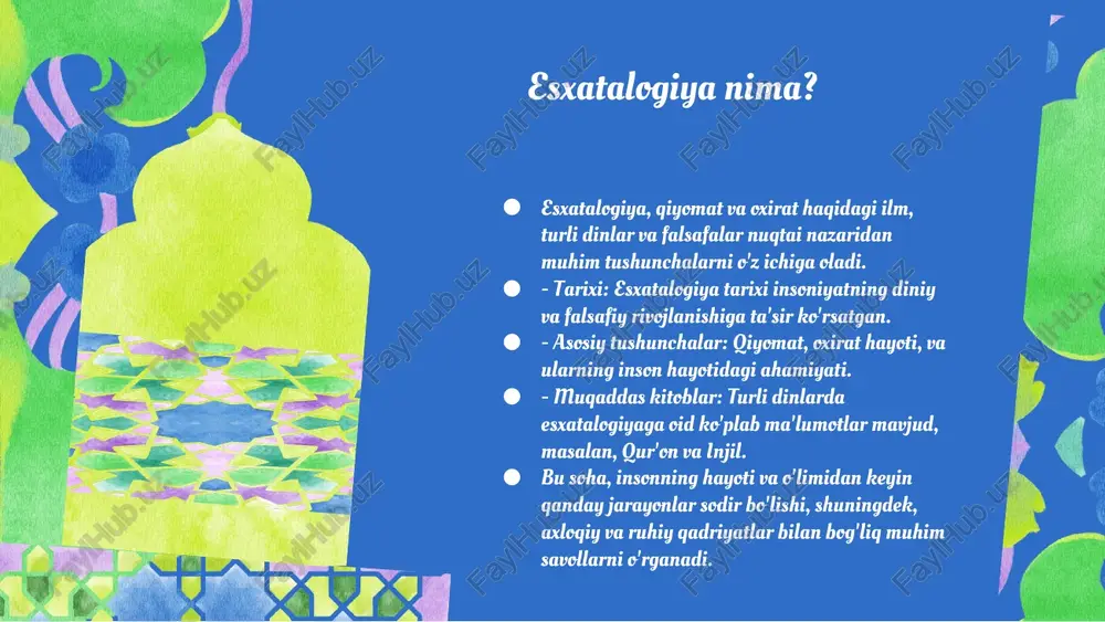 qiyomat belgilarining ro'y berishi, insoniyat tarixida muhim o'rin tutadi. ular tabiiy ofatlar, ijtimoiy turg'unliklar va diniy ko'rsatmalar kabi hodisalar orqali namoyon bo'ladi. har bir belgi va hodisa ijtimoiy va ruhiy hayotga o'z ta'sirini ko'rsatadi, shuning uchun ularning tahlili juda muhimdir. ushbu belgilar insonlarning ruhiyatiga, ularning hayotdagi qarorlariga va ijtimoiy munosabatlariga sezilarli ta'sir ko'rsatadi. - qiyomat belgilarining ro'y berishi: tabiiy ofatlar, ijtimoiy turg'unliklar, diniy ko'rsatmalar. - belgilarning tahlili: har bir hodisaning ijtimoiy va shaxsiy hayotga ta'siri. - ruhiy ta'siri: qiyomat belgilarining insonlar ruhiyatidagi aks-sadosi. photo by grace zhu on unsplash oxirat dunyosi: tushunchalar va muhimlik oxirat tushunchasi, inson hayotining tugashi bilan bog‘liq bo‘lgan keyingi hayot fazasi sifatida juda muhimdir. oxirat dunyosining asosiy xususiyatlari orasida abadiy hayot, adolat va mukofot yoki jazolar mavjud. diniy nuqtai nazardan, ko‘plab an'anaviy e'tiqodlarda oxiratda har bir insonning amal va niyatlariga qarab baholanadi. falsafa esa, oxiratni mavjudlik va ma'no nuqtai nazaridan tahlil qiladi. masalan, islomda oxirat kunida …