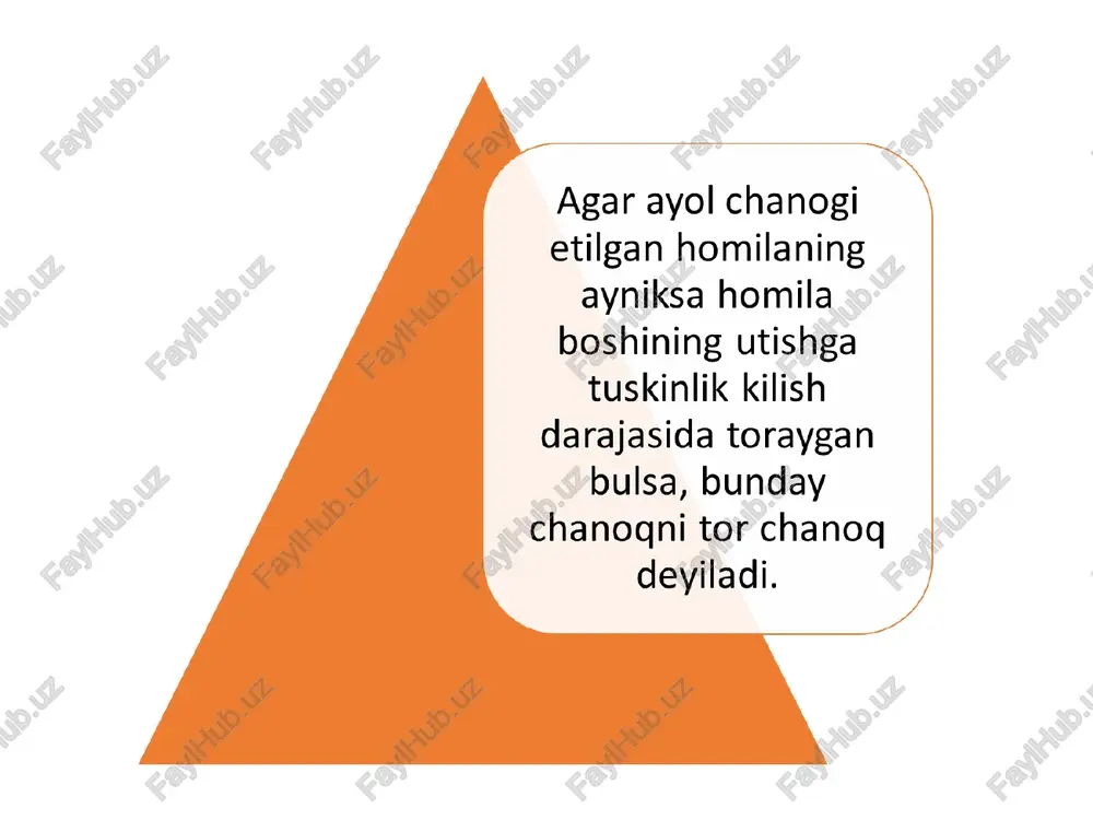 di. siydik kelmasligi mumkin, dardlar ogrikligi, homila giposiyasi uchraydi. 3 vasten belgisi «+», cangestermester ulchami katta, dardlar kuchli ogrik da kechadi, homila boshi bir tekislikda 30-40 min. kup turadi, homila giposiyasi boshlanadi 4 bachadon yorilishiga moyil bulgan klinik belgilari kuzatiladi i-i| darajasidagi nisbiy klinik tor chanok bulganda tugruk tabiiy tugruk yullari orkali utkazish mumkin, lekin tugruk davri uzayadi va homila shikastlanishi havfi oshadi iii-iv darajadagi absolyut klinik tor chanokda tugruk fakat kesakr —kesish operaciyasi orkali olib boriladi e tug’rugq jarayoni va erta tug’ruqdan keyingi davrni shematik yozilishi - 10 blokdan iborat. ularda quyidagi ma'lumotlar kuzatiladi: vaqti 1 blokda — bemor familiyasi, ismi sharifi, diagnoz, kelgan sanasi va 2 blokda - homila yurak urishi va ayol pulbsi ko'rsatkichlari ¢ 1) homila pufagi ?olati ¢ a) butun —| (intact) ¢ b) yorilgan, toza suvlar —c (clear) ¢ v) yorilgan, suvlar mekoniyli— m (micony) ¢ g) yorilgan, suvlar qonli—b (blood) ¢ 2) boshcha …