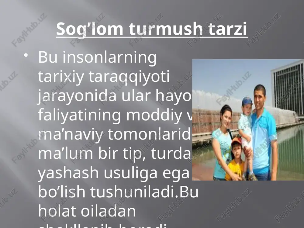 il etildi. 1996- yilda qabul gilingan “fuqarolar sog’lig’ini saqlash to’g’risida” gi, 1998 — yilda chiqqan “respublikada sog’liqni saqlash tizimini isloh qilishning davlat dasturi to’g’risida” gi prezident farmonlarida “kishilarda sog’lom turmush tarzini shakllantirish” masalalariga katta e’tibor berilgan. talabalarning baholari b5baho b4baho @3baho diagramma1 5 baho 5 baho 4 baho 4 baho 3 baho 3 baho 17% 22% 61% prodaji talabalarning baholari 0.22 0.61 0.17 list1 prodaji stolbets1 5 baho 22% 4 baho 61% 3 baho 17% dlya izmeneniya diapazona dannix diagrammi peretashite praviy nijniy ugol diapazona. 1 sutkada necha soat televizor ko’rasiz? diagramma1 ko'rmaydi 39% 2 soatgacha 39% 2 soatdan ko'p 22% prodaji 1 sutkada necha soat televizor ko’rasiz? 0.39 0.39 0.22 list1 prodaji ko'rmaydi 39% 39% 2 soatgacha 39% 39% 2 soatdan ko'p 22% 22% kv. 4 1.2 dlya izmeneniya diapazona dannix diagrammi peretashite praviy nijniy ugol diapazona. diagramma1 internet internet internet sarflamaydi 20% 1 soatgacha 40% 2-3 soatgacha 40% …