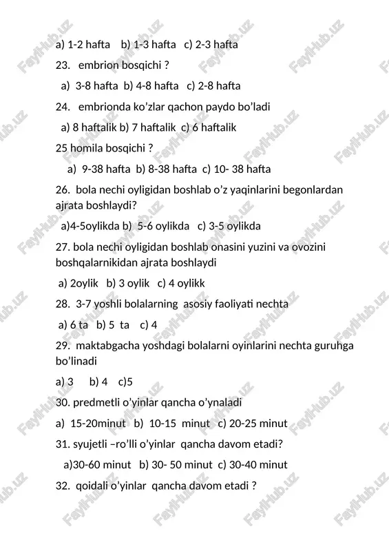 vaqti nechinchi sinfdan boshlab davom etadi ? a) 5 b) 7 c ) 9 50.ijtimoiy faoliyatga kirishish eng yuqori cho’qqisi necha yosh a) 25 b) 24 c) 23