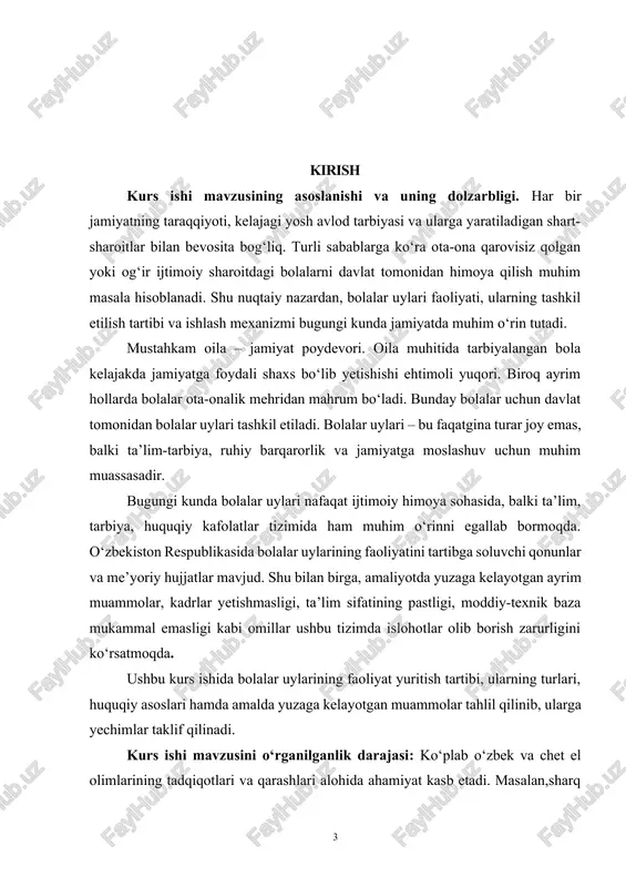 osida yetim-yesirlar va miskinlarga kunlik bepul oziq-ovqat ulashish tartibini qo‘lladi. [1: ahmad yassaviy hikmatlari – toshkent g‘ulom nomidagi adaboyot va san’at nashriyoti.1991-y 234-b ] [2: ahmad yassaviy hikmatlari – toshkent g‘ulom nomidagi adaboyot va san’at nashriyoti.1991-y 234-b] [3: alisher navoiy hayratul- abror- toshkent adabiyot va san’at nashriyoti 1989-y 254-b] g‘arb davlatchiligi tarixida yetim bolalarga g‘amxo‘rlik xristian dini g‘oyalari asosida institutlashmaganligiga doir manbalar mavjud. milodiy 347 yilda sardukiy bosh cherkovida (g‘arbiy va sharqiy rim imperiyasi chegarasida) faqirlar, yetimlar, bevalar va musofirlarga yordam ko‘rsatish bo‘yicha o‘n ikkita qoida qabul qilindi[footnoteref:4]. unda muhtojlarga xayr-ehsonlar tarqatish, faqirlarni oziq-ovqat bilan ta’minlash zarurati ko‘rsatildi. 1792 yilda aqshda, 1734 yilda italiyada “topib olingan tashlandiq bolalar” uylari ochildi. 1880 yildan boshlab shimoliy amerikada yetimlar va tashlandiq bolalarni ijtimoiy himoya qilish bo‘yicha maxsus agentliklar ochila boshlandi. rossiyada yetim bolalar “ortiqcha” sanalib, ularga g‘amxo‘rlikning belgisi sifatida 1682 yilda xat-savod va hunarga o‘rgatuvchi maxsus muassasalar rasman ochilgan. bunday muassasalar cherkov va …