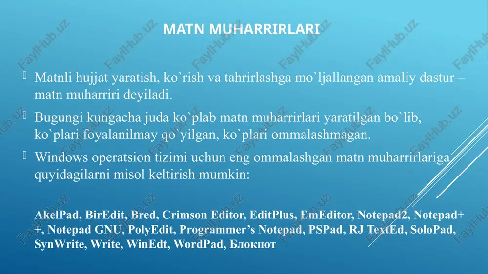alanishi va unga o`zgartirishlar kiritishi mumkin; unda hujjatga o`zgartirish kiritilganda, uni har safar saqlash kerak emas, u doim on-line rejimda avtomatik tarzda saqlaydi; dasturni yangilash shart emas; barcha turdagi qurilmalar va operatsion tizimlarda birdek ishlayveradi, ya’ni qurilma va operatsion tizim tanlamaydi; o`zbek tilidagi matnlarni ham orfografik xatolarini tekshirib boradi va h.k. google dokumenti bilan ishlashning afzalliklari image17.png image18.png image19.png image20.png image21.png image22.png image23.png image24.png image25.png image26.png image27.png image13.png image14.png image15.png image16.png image3.png image4.png image5.png image6.png image9.png image10.png @ 7eseagc x |b (22) you! x | by baum 06 x|g penamro) x | * taumde x | w texctoss x | @ oumsne x|@ f2rhiyw x | @ aktuee x be google x [+ = ' 69 ¢ qe ae 2% 0 @ gam) he pacunpenns @ annexe [moss hi 2 gr imel-google ta6n.. le google mepesoawne @ aeva6vnews @ anaerc pm mediabay-onnai.. m koponseupye-cra.. (@) koponseupye: cr. » google nepesogunk …