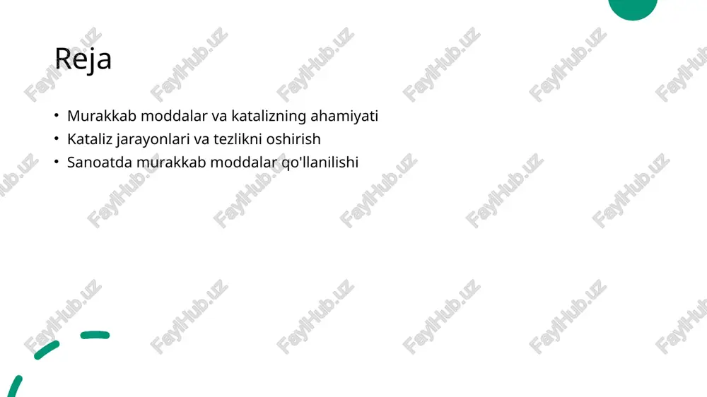 inadi: homilador va heterogen. homilador katalizatorlar bir fazada, heterogenlar esa bir necha fazada faoliyat ko'rsatadi. 3 o'zaro ta'sirlar kataliz jarayonlarida murakkab moddalar va reaktantlar o'rtasidagi o'zaro ta'sirlar muhimdir. bu ta'sirlar reaktsiya tezligini va mahsulot sifatini belgilaydi. murakkab moddalar va tezlikni oshirish: kimyoviy mexanizmlar. 01 kataliz jarayoni kataliz jarayoni, murakkab moddalar yordamida kimyoviy reaktsiyalarni tezlashtirish jarayonidir. bu jarayon energiya to'siqlarini kamaytiradi va molekulalararo o'zaro ta'sirni osonlashtiradi. 02 kimyoviy mexanizm kimyoviy mexanizmlar, murakkab moddalar orqali reaktsiyalarning qanday sodir bo'lishini tushuntiradi. ular intermediarlardan foydalanib, energiya darajasini optimallashtiradi. 03 misollar va tadqiqotlar murakkab moddalar yordamida tezlikni oshirish bo'yicha ko'plab tadqiqotlar mavjud. masalan, metall komplekslar katalizator sifatida ishlatiladi, bu esa ko'plab sanoat jarayonlarini samaraliroq qiladi. katalizator sifatida murakkab moddalar: foydalanish imkoniyatlari. 1 murakkab moddalar turlari katalizator sifatida ishlatiladigan murakkab moddalar turli xil metall komplekslaridan, organik molekulalardan va koordinatsion birikmalardan iborat. 2 sanoatdagi qo'llanilishi murakkab moddalar ko'plab sanoat jarayonlarida, masalan, neftni qayta ishlash va kimyoviy sintezda …