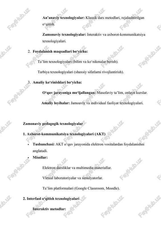 hilar o‘rtasida ochiq va ishonchli muhitni yaratish. ijtimoiy omillar: o‘quvchilarning ijtimoiy mavqeini, guruh ichidagi o‘zaro munosabatlarni hisobga olish. muloqotning samaradorligi: auditoriya bilan muloqot qilish usullarini to‘g‘ri tanlash va moslashtirish. 2. samarali muloqotni ta’minlash omillari 2.1. muloqotning psixologik asoslari tinglovchilarni bilish: ularning ehtiyojlari, qiziqishlari va bilim darajasini tahlil qilish. o‘zaro hurmat: auditoriya a’zolarining fikrlarini tinglash va qadrli ekanligini his qildirish. ta’sirchan nutq: tushunarli va qiziqarli tilda gapirish, ovoz balandligini nazorat qilish, mimika va jestlardan foydalanish. 2.2. guruh psixologiyasi guruhning ijtimoiy dinamikasi: auditoriyaning jamoaviy tuzilmasini tushunish, yetakchilar va passiv a’zolarni aniqlash. rag‘batlantirish: o‘quvchilarni fikr bildirishga va savollarga javob berishga undash. 2.3. interaktiv usullar diskussiyalar: o‘quvchilar o‘rtasida muloqot tashkil etish. rolli o‘yinlar: auditoriyani faol jalb qiluvchi metodlar. savol-javob: o‘quvchilarning dars jarayonida ishtirokini ta’minlash. 3. auditoriya bilan ishlash uchun zarur shartlar 3.1. psixologik sharoitlar ishonchli atmosfera yaratish: o‘quvchilarni o‘zlarini erkin his qilishlariga sharoit yaratish. motivatsiyani oshirish: darsni qiziqarli va hayotiy misollar bilan boyitish. 3.2. …