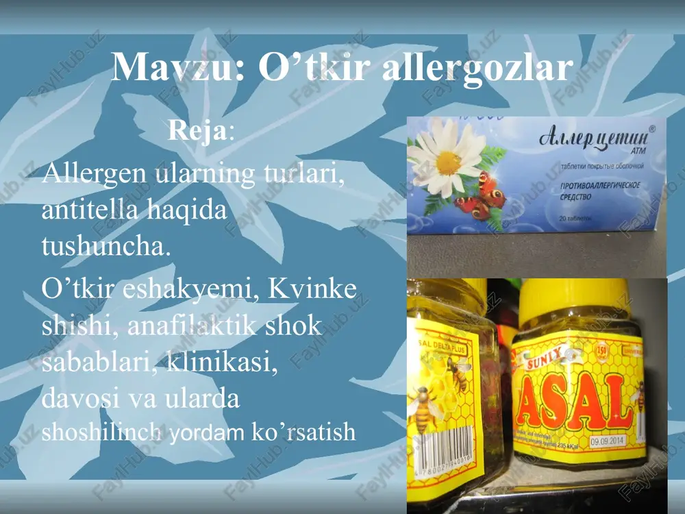 rga masofali o’qish va mavzuga mustaqil tayyorlanish imkoniyatini yaratadi. taqdimotni tayyorlashda o’quv qo’llanmalar va internet ma’lumotlaridan foydalanildi.tibbiyot bilimiga ega bo’lmaganlar ham, ushbu taqdimotdan foydalanishlari mumkun. foydalanilgan adabiyotlar: 1. o’.b. sharipov. “ichki kasalliklar”. abu ali ibn sino. t. 1994. 2.k. bahodirov. “ichki kasalliklarda tashxis va diagnostika”. t. 1993. 3.m. f. ziyayeva .terapiya. t. “ilm ziyo”, 2007 4.internet ma’lumotlari image1.jpeg image2.jpeg image3.jpeg image4.jpeg image5.jpeg image6.jpeg image7.jpeg image8.jpeg image9.jpeg image10.jpeg image11.jpeg image12.jpeg image13.jpeg image14.jpeg image15.jpeg image16.jpeg image17.jpeg image18.jpeg image19.jpeg image20.jpeg image21.jpeg image22.jpeg image23.jpeg image24.jpeg image25.jpeg image26.png image27.jpeg image28.jpeg image29.png image30.png image31.png image32.png image33.png image34.png mah ma jas lal cae ho-llitta | ao mr/mg [\potasepun / drotaverine ta6netku / tablets irs ho-litna ao mr/mg d\potasepun / drotaverine ta6netku / tablets mespaquyn ta6nerku, nokpbitble nnehouhon o6onoukon flesnoparanua cs ho-llitia’ 40 mr/mg [\potasepun / drotaverine ta6nerkn / tablets — — rs ho-llitta ao mr/mg [\potasepun / drotaverine ta6netku / tablets $$ /docprops/thumbnail.jpeg