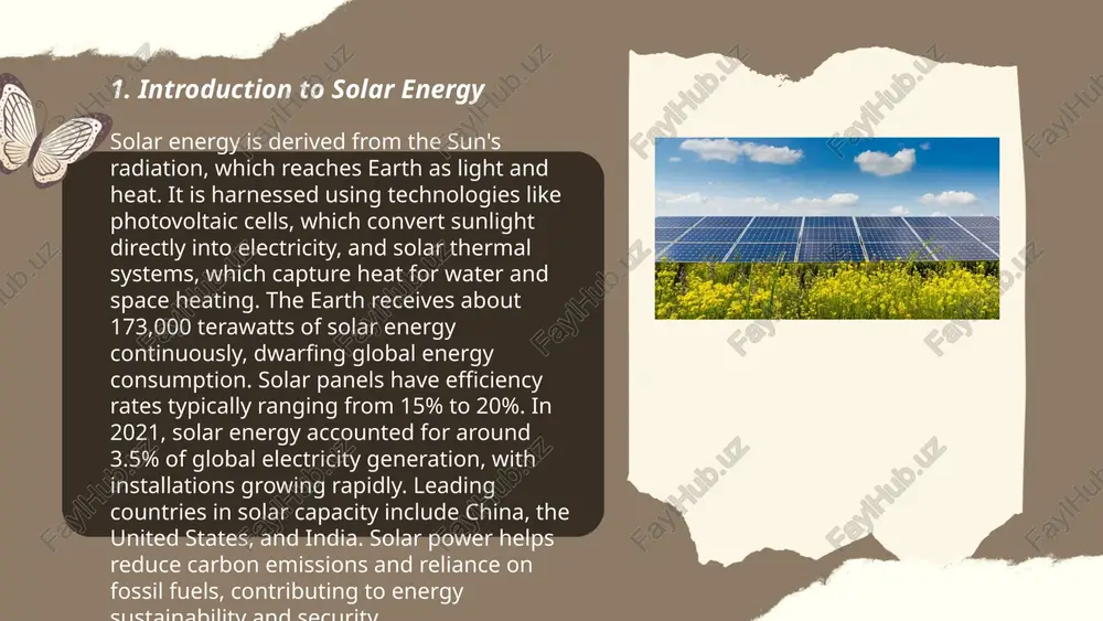 tput ranging from 250 to 400 watts. the average u.s. household requires about 20-25 panels for a complete system, totaling around 5 to 10 kw. 4. cost: in 2023, the average cost of solar panels in the u.s. is approximately $2.50 to $3.50 per watt, leading to total system costs of $12,500 to $17,500 before incentives for a 5 kw system. 5. lifespan: solar panels can last 25 to 30 years with proper maintenance, with most manufacturers offering warranties around 20 to 25 years. degradation rates are typically about 0.5% per year. ... t.me/slaydai_bot solar energy efficiency refers to how effectively solar panels convert sunlight into usable electricity. most commercial solar panels have efficiencies ranging from 15% to 22%, meaning they convert 15-22% of the sunlight that hits them into electrical energy. higher efficiency panels, usually made with monocrystalline silicon, offer around 20% efficiency. polycrystalline panels are generally less efficient, …