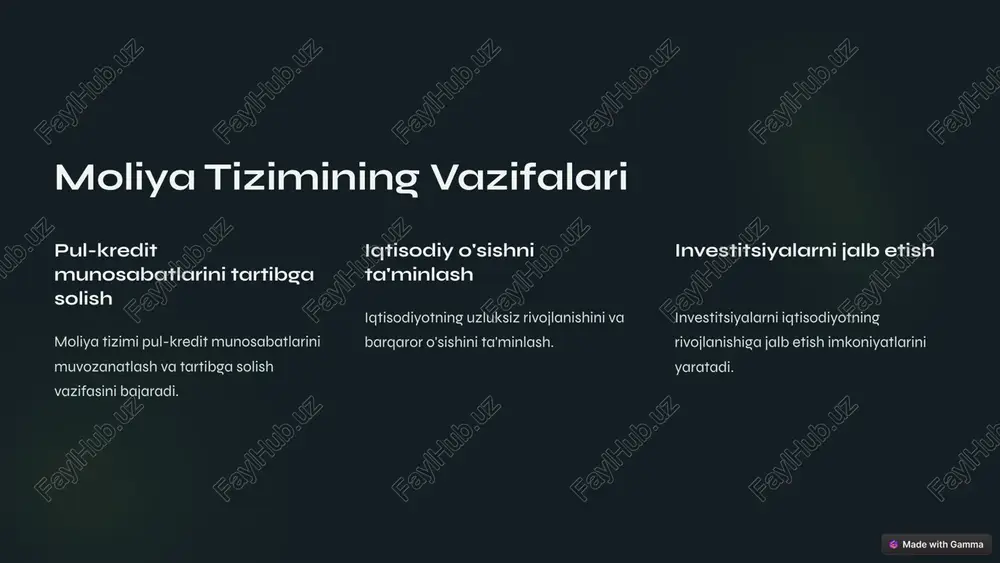 logiyalarni joriy etish orqali xizmatlarni yaxshilash. 3 moliyaviy bozorlar integratsiyasi moliya bozorlarini xalqaro darajada integratsiya qilish va globallashuv jarayonlarida ishtirok etish. 10 image1.png image2.png image3.png image4.png image5.png image6.png image7.png image8.png image9.png image10.png image11.png image12.png image13.png image14.png image15.png image16.png image17.png © made with gamma eo)