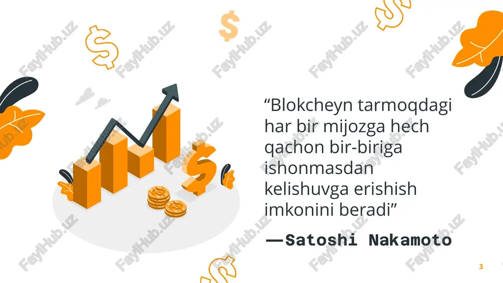 3 4 5 6 7 8 12 key components: digital payments: online transactions, mobile payments, digital wallets. robo-advisors: automated investment platforms using algorithms for portfolio management. blockchain and cryptocurrencies: distributed ledger technology for secure, decentralized transactions. peer-to-peer lending (p2p): direct lending between individuals or businesses via online platforms. insurtech: technology-driven innovations to enhance and streamline the insurance industry. regtech: regulatory technology ensuring compliance with regulatory requirements. ai and machine learning: data analysis, fraud detection, risk assessment, and customer service. crowdfunding: raising funds from a large number of people via online platforms. fintech trends and innovations pestle d e g o c n ochiq bank o'rnatilgan moliya markazlashtirilmagan moliya (defi) nfts (non-fungible tokens): yashil fintech kiberxavfsizlik bo'yicha yutuqlar uchinchi tomon ishlab chiquvchilariga ilovalar va xizmatlarni yaratish imkonini beruvchi api. moliyaviy xizmatlarni moliyaviy bo'lmagan platformalar va xizmatlarga integratsiya qilish. blockchain yordamida markazlashtirilmagan ilovalar va moliyaviy xizmatlar. egalikni isbotlash uchun blokcheynda tokenlashtirilgan noyob …