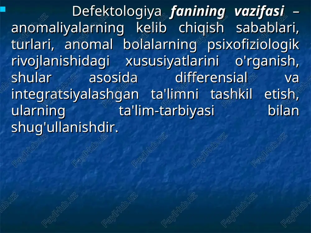 tab-internatlar mavjud. bu joylarda ishlar kompensatsiya, korreksiya yo'nalishida amalga oshiriladi. ko'zi ojiz bolalar ko'r tug'ilgan va ko'r bo'lib qolgan bolalar deb ikki guruhga ajratiladi. birinchi guruhga tug'ilgandan va tug'ilgandan so'ng to uch yoshgacha bo'lgan davr ichida ko'rish qobiliyati zaif bolalar kiritilsa, ikkinchisiga keyinchalik ko'zi ojiz bo'lib qolgan bolalar kiritiladi. ko'zi ojiz bolalar uchun maktabgacha tarbiya muassasalari, maktab-internatlar mavjud. bu joylarda ishlar kompensatsiya, korreksiya yo'nalishida amalga oshiriladi. 4. ruhan sust rivojlangan bolalar ulgurmovchi o'quvchilar orasida ruhan sust rivojlangan bolalar ham uchrab turadi. ularning bilish faoliyati markaziy nerv sistemasidagi modda almashinuvi buzilishidan kelib chiqqan. yengil patologik o'zgarishlar vaqtinchalik buzilgan bo'ladi. ruhan sust rivojlangan bolalar aqliy darajasi jihatidan ikki guruhga bo'linadi: yengil nuqsoni bor bolalar bular maxsus sharoitda 1-3 yil ta'lim-tarbiya olganlaridan so'ng o'qishni umumta'lim maktabining tegishli sinfida davom ettirishlari mumkin. ruhiy jihatdan rivojlanishida sezilarli darajada orqada qolgan bolalar, bular o'rta maktabni bitirgunga qadar maxsus sharoitda o'qitilishi maqsadga muvofiqdir. so'nggi yillarda olimlar ruhiy …