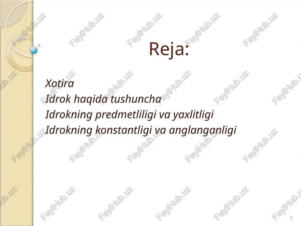 idrokning murakkabligi quyidagilarda ifodalanadi: har bir idrok tarkibiga ayni vaqtda bir necha sezgi kiradi. masalan, qovunni idrok qilish. bunda quyidagi sezgilar ishtirok etadi qovunning shakli va rangini aks etgiruvchi ko'rish sezgisi, hidini aks ettiruvchi hid sezgisi, mazasinn aks ettiruvchi ta'm sezgisi, harakatni aks etgiruvchi teri sezgisi va boshqalar. bu sezgilar taxlil yordamida ajratib olinadi va idrokning reseptiv tomonini tashkil etadi. ular ishtirokida narsaning barcha xossalari bir butun holda aks ettiriladi. bu esa idrokning perseptiv tomonini tashkil etadi. har bir idrok tarkibiga kishining o'tmishda hosil qilingan bilim va tajribalari kiradi. biz bunday shakl buyumlarni ilgari juda ko'p marta ko'rganmiz. ular haqida muayyan bilimlarimiz bor. shuning uchun bu shakllardagi yetishmagan joylarni o'sha bo'limlardan olib qo'shamiz va bir butun aks ettiramiz. demak, idrok jarayoniga xotira faoliyati qo'shiladi. 13 idrok tarkibiga xayol tasavvurlari kiradi. masalan: derazadagi qirovni idrok qilib, tropik o'rmon yoki gullarga o'xshatish, kesib olingan daraxt to'nkasini idrok qilib biror yovvoyi hayvonga o'xshatish, …