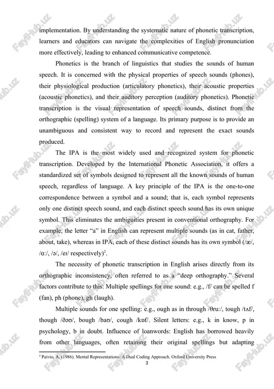 onetics is the branch of linguistics that studies the sounds of human speech. it is concerned with the physical properties of speech sounds (phones), their physiological production (articulatory phonetics), their acoustic properties (acoustic phonetics), and their auditory perception (auditory phonetics). phonetic transcription is the visual representation of speech sounds, distinct from the orthographic (spelling) system of a language. its primary purpose is to provide an unambiguous and consistent way to record and represent the exact sounds produced. the ipa is the most widely used and recognized system for phonetic transcription. developed by the international phonetic association, it offers a standardized set of symbols designed to represent all the known sounds of human speech, regardless of language. a key principle of the ipa is the one-to-one correspondence between a symbol and a sound; that is, each symbol represents only one distinct speech sound, and each distinct speech sound has its own …