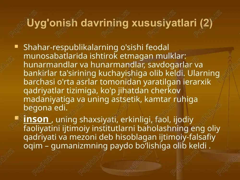 inchi marta inson tuzilishi va unda sodir bo'ladigan jarayonlarni o'rganishga urinishlar bo'lgan paracelsus va vesaliy asarlari ilmiy tibbiyot va anatomiyaga asos soldi. ijtimoiy fanlarning rivojlanishi ijtimoiy fanlarda ham katta o'zgarishlar ro'y berdi. nikolo makiavelli asarlarida tarixiy-siyosiy jarayonlar dastlab turli odamlar guruhlari va ularning manfaatlarining oʻzaro taʼsiri natijasi sifatida koʻrib chiqildi. shu bilan birga, "ideal" ijtimoiy tuzilmani rivojlantirishga urinishlar qilindi: tomas more tomonidan "utopiya", tommaso kampanella tomonidan "quyosh shahri" . antik davrga bo'lgan qiziqish tufayli ko'plab qadimiy matnlar qayta tiklandi, tekshirildi va chop etildi. deyarli barcha gumanistlar u yoki bu tarzda klassik lotin va qadimgi yunon tillarini o'rganish bilan shug'ullanishgan . uyg'onish davri adabiyoti adabiyotdagi asosiy yo'nalish, uyg'onish davri butun madaniyatining ajralmas qismi. xiv asrdan xvi asrgacha bo'lgan davrni egallaydi. uning o‘rta asr adabiyotidan yangi, ilg‘or insonparvarlik g‘oyalariga asoslanganligi bilan farqlanadi. uyg'onish davrining sinonimi frantsuzcha kelib chiqqan "uyg'onish davri" atamasi. gumanizm g'oyalari birinchi marta italiyada paydo bo'lib, keyin butun evropaga tarqaldi. …