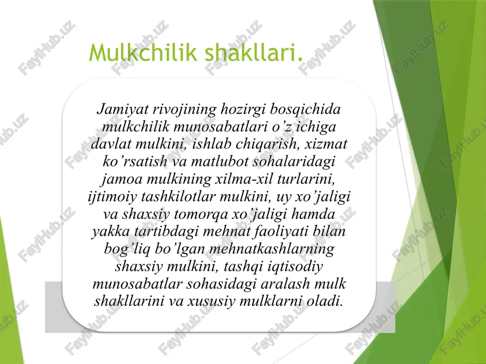 shlash tizimi korxonalarini xususiylashtirish ko’plab o’rta va yirik korxonalar hissadorlik jamiyatlariga aylantirish hamda ularning aktsiyalarini respublika qimmatli qog’ozlar bozorida sotish aktsiyalarining nazorat paketi davlat mulkida bo’lgan yirik korxona va tarmoqlarni xususiylashtirish i-bosqich (1992-1993 yillar) ii-bosqich (1994-1995 yillar) iii-bosqich (1996-1998 yillar) iv-bosqich (1998-2002 yillar) xususiylashtirilgan korxonalarga xorijiy investitsiyalarni jalb etish, boshqaruv samaradorligini oshirish va mulkchilik yangi munosabatlarini to’laqonli amal qilishi uchun sharoitlar yaratish v-bocqich (2003 yildan boshlab) xususiylashtirish jarayonlari samaradorligini oshirish va jadallashtirish, iqtisodiyotda xususiy sektorning ishtirokini faollashtirish va salmog’ini oshirish krossvord krossvord savollari. 1.biron-bir naflikka va qiymatga ega bo`lgan ayirboshlash uchun yaratilgan mahsulotni anglatadigan tushuncha? 2.bozor iqtisodiyotini tartibga solish mexanizmining tarkibiy qismlaridan biri? 3.ishlab chiqaruvchilar va iste`molchilar o`rtasida pul orqali ayirboshlash jarayonida bo`ladigan munosabatlar yig`indisiga nima deb aytiladi? 4.tovar va xizmatlarning ma`lum turiga iste`molchilarning ma`lum vaqtda narxlarning mavjud darajasida sotib olishga qodir bo`lgan ehtiyoji nima deb ataladi? 5.narx darajasi va sotib olinadigan tovar miqdori o`rtasida bo`ladigan teskari bog`liqlik nima deb …