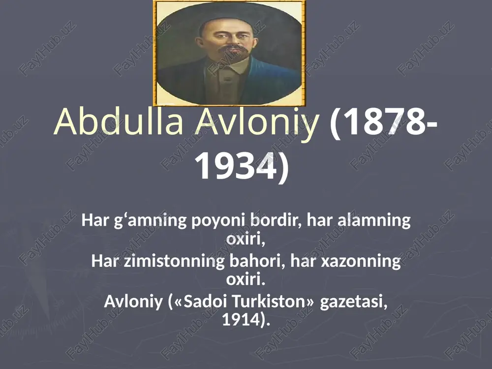 moq va nashr qilmoqg’a g’ayrat va jasorat qilmish edim. alhamdu lilloh val minna ikkinchi tab’ihada muvaffaq o’ldum, chunki turkiston maktablarida o’z shevamizda (o’zbek tilida demoqchi) yozilmish mukammal «axloq kitobining shunday asarga tashna va muhtoj ekanlig’i o’zum muallimlar jumlasidan o’ldig’imdan manga ham ochiq ma’lum o’ldi. shuning uchun ko’p vaqtlar tajriba so’ngidan adibi muhtaram shayx sa’diy usulida yozmoqni, garchi og’ir ish bol’sa ham, o’zimga muqaddas bir vazifa ado qilaroq bu kamchilikni oradan ko’tarmakni munosib ko’rdim». demak, aytish mumkinki, «turkiy guliston yoxud axloq» sa’diyning «guliston» asari usulida o’zbek tilida yozilgan axloq kitobidir. abdulla avloniyning mazkur asari 1913 yilda toshkentda ilin bosmaxonasida litografik (toshbosma) usulida nashr etildi. asar bunday darslikka bo’lgan ehtiyojni hisobga olib 1917 yilda ikkinchi marta chop qilindi. har ikki nashr ham hajm jihatidan bir-biridan farq qilmaydi. faqat birinchisi kotib abdusalom abdurahmon o’g’li, ikkinchisi kotib abdul mannon ibni abdul majid (o’zbek milliy teatrining mashhur aktyori mannon uyg’ur majidov) dastxatidir. turkiy guliston yoxud …
