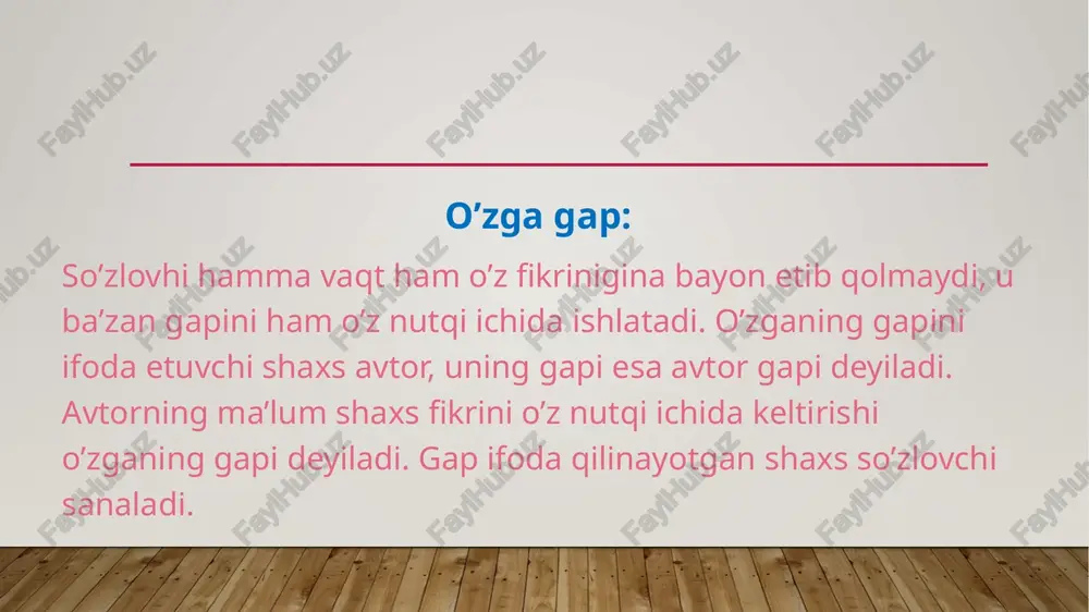 malarini, his-tuyog’ularini, hayajonini hamda ayrim mimikalarini ifodalovchi fellar, jon fig’onida nima deyishni bilmay, yerga qaradi va do’nog’illadi, «men yig’latgan emasman… o’zing yig’lagansan». karimqul xuddi shishganday yog’on barmoqlari bilan mo’ylovini birpas buradi, keyin piching qilib to’nog’illadi, «dalada qizlarning ichiga ko’z tashlaydigan odatingiz ham bor ekan, shekilli-» (o.) ko’chirma gapning bir necha o’ziga xos xususiyatlari bor. buyruq mazmunidagi ko’chirma gapda ko’pincha undalma ishtirok etadi va undalmali gapning fel kesimi buyruq mayli formasida keladi. masalan: «og’lim, yaxshisi shuki,-dedi «sakson ota qo’lin siltab,-qolgan ishga qor yog’ar degan qadimgi so’zni unutma». (o.) ko’chirma gapdagi intonaciya uning o’rniga qarab ham turlicha bo’ladi. agar u avtor gapidan oldin kelsa. avtor gapidan ko’ra kuchliroq ohang bilan aytiladi, avtor gapidan oldin qisqa pauza bo’ladi. «qizlar zvenosi bu»-dedi jo’ra. ko’chirma gap avtor gapidan keyin kelsa, to’liqroq pauza hamda balandroq ohang bilan talaffuz qilinadi. jo’ra dedi: «qizlar zvenosi bu». agar avtor gapi ko’chirma gapning o’rtasida kelsa, u gap o’rtasida kelgan kirish …