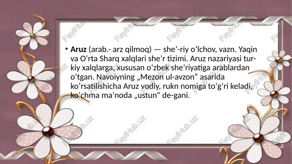 aruz, barmoq, erkin vazndagi she`rlarini ifodali o`qish. - Page 3