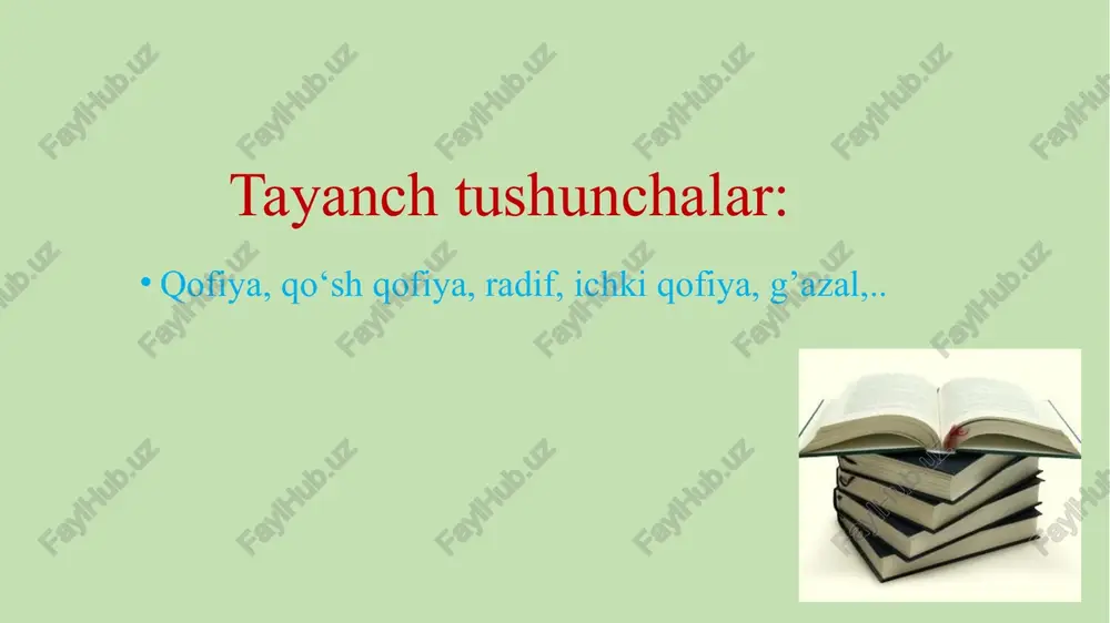 yordam beradi. bu xususiyatlaming mujassami maqollarda ifodasini topgani uchun ham, ulami bir bora eshitgan kishi umrbod esida saqlab qoladi: «mehnat - rohat», «yaxshidan bog qolar, yomondan — dog », «yaxshining o‘zi o'isa ham, so‘zi ~ o‘lmas» kabi. ko'rinadiki, misralarda so‘zlaming ohangdosh bo‘lib tizilib kelishi — qofiyani yuzaga keltiradi; qofiya, pirovardida, she’rdagi musiqiylikni yaratish ishiga xizmat qiladi. so'zlar (to‘g‘rirog‘i bo‘g‘inlar) bir-birlari bilan turlicha darajada ohangdosh bo‘lganlari sababli, qofiyalar ham turfa xildir. o‘zagi (birinchi harf, tovushdan tashqari) bir-biri bilan to‘la ohangdosh bomgan so'zlar (unli va undoshlar) to‘liq-to‘q qofiya deb yuritiladi band – she`rning alohida qofiyalanish tartibiga ega bo`lgan lirik ritmik bo`lagidir. qofiya va intonatsiya bilan birikkan misralarning muayyan tartib asosida takrorlanishi band deyiladi. o`zbek she`riyatida 2 misradan tortib 24 misragacha bo`lgan bandlar mavjud bo`lsa-da, 2-8 misrali bandlardan ko`proq foydalaniladi. adabiyotshunoslikda shartli ravishda ikkilikdan oltilikkacha bo`lgan bandlar sodda bandlar; yettilikdan o`n oltilikka bo`lgan bandlar murakkab bandlar deyiladi band murakkab band sodda band misralar …