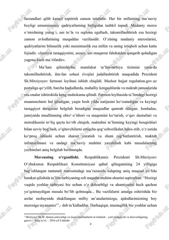 sh kabi masalalarning yechimlari aniq belgilab berilmoqda. mavzuning o‘rganilishi. respublikamiz prezidenti sh.mirziyoev o‘zbekiston respublikasi konstitutsiyasi qabul qilinganining 24 yilligiga bag‘ishlangan tantanali marosimdagi ma’ruzasida xalqning aniq maqsad yo‘lida harakat qilishida ta’lim-tarbiyaning roli naqadar muhim ekanini uqtirarkan: “hozirgi vaqtda yoshlar tarbiyasi biz uchun o‘z dolzarbligi va ahamiyatini hech qachon yo‘qotmaydigan masala bo‘lib qolmoqda... bu vazifalarni amalga oshirishda biz asrlar mobaynida shakllangan milliy an’analarimizga, ajdodlarimizning boy merosiga tayanamiz”[footnoteref:1],- deb ta’kidladilar. darhaqiqat, mustaqillik biz yoshlar uchun yangi-yangi imkoniyatlar eshigini ochmoqda. biroq, yosh avlod shiddat bilan o‘zgarayotgan dunyoga hamqadam bo‘lishi, olis va yaqin o‘tmish merosimizni qay darajada o‘zlashtirishi, ularning o‘zligini anglashiga ham bog‘liqdir. nodir iste’dod sohibi, o‘zbekiston fanlar akademiyasi akademigi, faylasuf shoir, nosir g‘afur g‘ulom xalqimiz va butun ezgu niyatli bashariyatning qalbiga quloq tuta olgan, ularning dardini dildan his eta bilgan olim, shoir va yozuvchi edi. g‘afur g‘ulom ijodiy merosining salmoqli qismini nasriy asarlari, xususan qissalari tashkil etadi. mazkur qissalarni davr va shaxs talqini nuqtai …