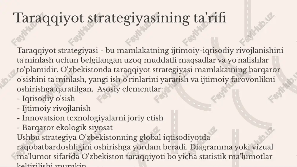 yutuqlar. 01. 02. 03. iqtisodiy barqarorlik va uning o'zgarishlarga ta'siri iqtisodiy barqarorlik - bu iqtisodiy o'sishning davomiyligini va muammolarni hal qilishda barqaror muhitni ta'minlaydigan holatdir. bu holat iqtisodiy resurslardan samarali foydalanish, inflyatsiyani nazorat qilish va ish bilan ta'minlash darajasini oshirish orqali amalga oshiriladi. o'zbekistonda iqtisodiy barqarorlikni ta'minlash uchun bir qator choralar ko'rilmoqda. masalan, davlat tomonidan qishloq xo'jaligi va sanoatni rivojlantirish dasturlari, inflyatsiyani nazorat qilish bo'yicha qabul qilingan qarorlar va ijtimoiy himoya tizimining mustahkamlashini ko'rsatish mumkin. bu choralar iqtisodiy o'sishga ijobiy ta'sir ko'rsatmoqda va mamlakatning global iqtisodiyotga integratsiyasini kuchaytirmoqda. ijtimoiy sohadagi o'zgarishlar ta'lim va sog'liqni saqlash sohasidagi o'zgarishlar o'zbekistonda bir qator muhim tashabbuslarni o'z ichiga oladi. ta'lim sohasida yangi dasturlar, zamonaviy o'quv rejalarini joriy etish va talabalarga keng imkoniyatlar yaratish ko'zda tutilgan. masalan, ko'plab maktablar va universitetlar xalqaro standartlarga mos keladigan ta'lim tizimlariga o'tmoqda. sog'liqni saqlash sohasida esa, yangi klinikalar ochilishiga va tibbiy xizmatlarning sifatini oshirishga qaratilgan dasturlar amalga oshirilmoqda. o'zgarishlarning …