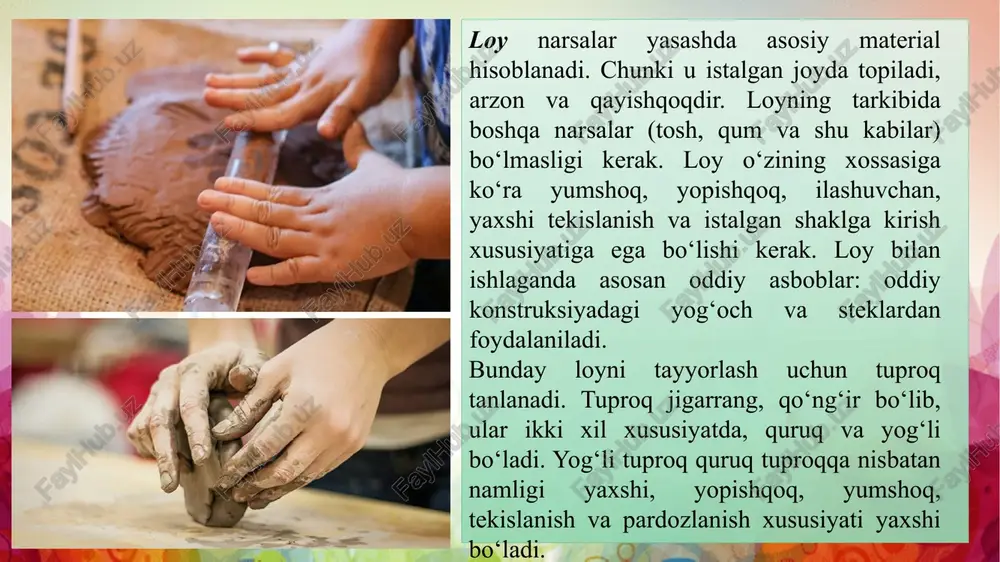 larni maktab ta’limiga tayyorlashga yo’naltiriladi. shuning uchun tarbiyachilar bu ta’limiy va tarbiyaviy jarayonga kompleks tarzda yondashishlari talab etiladi. zero, tasviriy faoliyat mashg’ulotlarida faoliyatning boshqa turlari bilan uzviy aloqadorlikda jarayonga integrativ yondashish faoliyatning sifatli va samarali kechishini ta’minlaydi. maktabgacha ta’lim tashkilotlarida olib boriladigan tasviriy faoliyat mashg’ulotlari tizimida haykaltaroshlik mashg’ulotlariga keng o’rin ajratilgan. chunki haykaltaroshlik mashg’ulotlari maktabgacha yoshdagi bolalarda maktab ta’limi uchun kerakli tasavvur, amaliy malakalarni tarkib toptirish uchun qulayfaoliyat turi hisoblanadi. z taniqli haykaltarosh i. ya. gints burhay xaykaltaroshlikning ta’limiy ahamiyatini ta’riflar ekan, matematika fanini o’rganish uchun arifmetika qanday rol o’ynasa, haykaltaroshlik tasviriy san’atni o’rganishda shunday ahamiyat kasb etishini ta’kidlab o’tgan. chunki tasviriy faoliyatning boshqa turlarida buyumlarning ayrim detallari, elementlari (masalan, perspektiva qonuniyatiga ko’ra buyumlarning ko’rinishi, umuman borliqning vizual obrazi) o’zgarib ketadi. natijada tasviriy san’at asarini to’laqonli idrok etish va muayyan qonuniyatlar asosida tasvirlash uchun tasvirdagi illyuziyalarni anglash talab etiladi. haykaltaroshlikda ularni yaqqol ko’rish, tasvirlash imkoniyati mavjudligi bois bolalarni nisbatlarni to’g’ri …