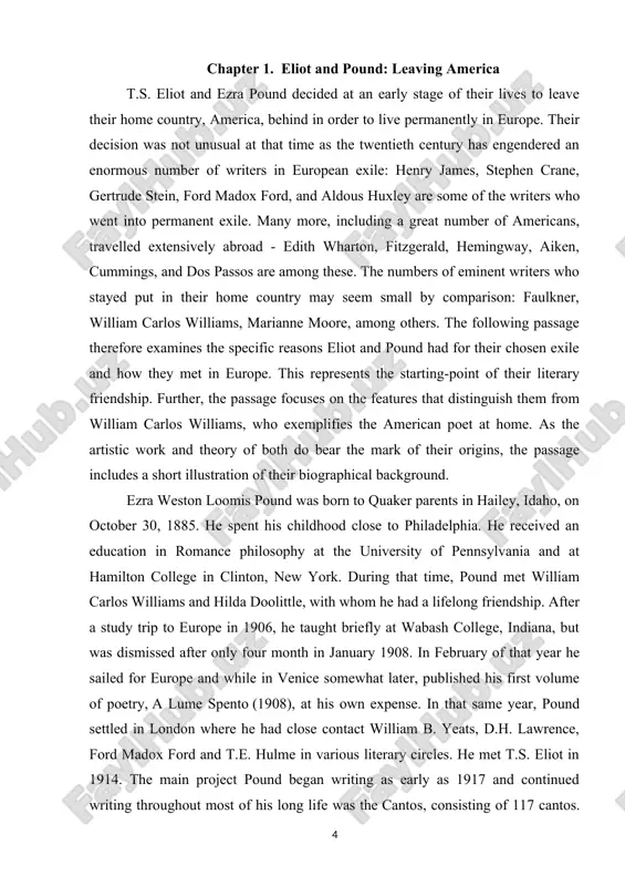 that distinguish them from william carlos williams, who exemplifies the american poet at home. as the artistic work and theory of both do bear the mark of their origins, the passage includes a short illustration of their biographical background. ezra weston loomis pound was born to quaker parents in hailey, idaho, on october 30, 1885. he spent his childhood close to philadelphia. he received an education in romance philosophy at the university of pennsylvania and at hamilton college in clinton, new york. during that time, pound met william carlos williams and hilda doolittle, with whom he had a lifelong friendship. after a study trip to europe in 1906, he taught briefly at wabash college, indiana, but was dismissed after only four month in january 1908. in february of that year he sailed for europe and while in venice somewhat later, published his first volume of poetry, a lume spento (1908), …