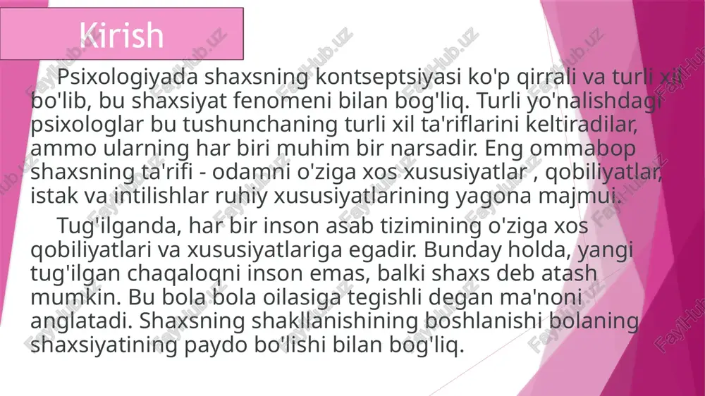 n deb tushunishadi; bir guruhda sinab ko'rilgan va moslashtirilgan texnika boshqa guruhda yaxshi ishlamasligi mumkin (shunga o'xshash guruh bo'lsa ham). t-ma'lumotlar eksperimental (bu ham testni o'z ichiga oladi) ma'lumotlar q-ma'lumotlariga nisbatan ob'ektivroqdir, lekin har doim ham emas. t-ma'lumotlarini yig'ishning ko'p usullari oldingi turdagi usullardagi kabi kamchiliklarga ega. eksperimental usullar ancha qimmatga tushadi va ob'ektiv eksperimentlarda shaxsning barcha xususiyatlarini aniqlab bo'lmaydi. turli xil t-ma'lumotlarni to'plash uchun butunlay boshqacha, ko'pincha juda ijodiy g'oyalar qo'llaniladi. shaxsiy so'rovnomalar yordamida olingan natijalar odatda qulay tarzda o'lchanadi, bu ma'lumotlar bilan har xil turdagi statistik va umumiy matematik manipulyatsiyalarni amalga oshirishga imkon beradi. masshtablashdan foydalanib, siz shaxsiy xususiyatlarni ifodalashning individual darajasini baholashingiz mumkin: masalan, bir sub'ekt boshqasiga qaraganda aniqroq shaxsiy xususiyatga ega degan xulosaga kelishingiz mumkin. shaxs anketalarini qurish shaxsiyat anketalarini qurish shaxsiy xususiyatlarni aniqlashga asoslangan modellar; har qanday shaxs so'rovnomasi shaxsiyat modelidan qurila boshlaydi. ushbu shaxsiyat modellari ikki toifaga bo'linadi: - tipologik yondashuv. birinchi turdagi modellar …