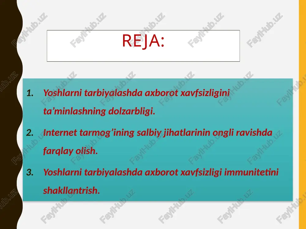 qiy madaniyat tizimidan tubdan takomillashtirish to’g’risidagi pf. t. 2019. tadjixanov u., saidov a. huquqiy madaniyat nazariyasi. 1-tom. – t.: o‘zbekiston respublikasi iiv akademiyasi, 1998, 11-bet odilqoriev h., yakubov sh. milliy huquqiy tizim va huquqiy qadryatlar. – t.:2011, 56-bet. o‘zbekiston yuridik ensiklopediyasi. –toshkent: adolat, 2009. 654-b. image1.jpg image2.jpeg image3.jpeg image4.jpeg image5.png image6.jpeg image7.jpeg image8.jpeg image9.jpeg image10.jpeg *% pedsovet.su /docprops/thumbnail.jpeg ‘turon universiteti pe