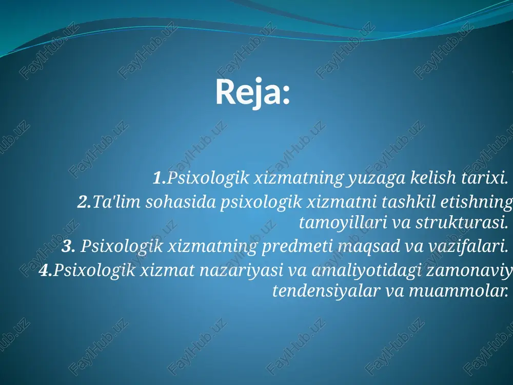 og’liqligiga tayanib, bolaga individual yondashuv imkoniyatlarini ta’minlaydi, uning qobiliyatlarini aniqlaydi, normadan chetlashishlarning bo’lishi mumkin bo’lgan sabablarini psixologik-pedagogik korreksiya qilish yo’llarini aniqlaydi. bu bilan psixologik xizmat maktabda o’quv tarbiya ishining mahsuldorligini oshirishga, ijodiy faol shaxsni shakllantirishga imkon beradi. xulosa biz oilada farzand tarbiyasi mavzusini o’rganib chiqib quyidagi xulosalarga keldik. barcha milliy an’analarimizni avaylab – asrab, rivojlantirib, kelajak avlodga yetkazib berish bizning asosiy vazifamiz bo’lib, hisoblanadi. jamiyatning taraqqiyoti ko’pgina davrlarda tarbiyaning mazmuni va yo’nalishi milliy qadriyatlarimiz, an’analarimiz va urf – odatlarimiz uyg’unligi bilan belgilanadi. bu nazariy qoida xozirgi kunda ijtimoiy tarbiyaga bog’liq. yosh avlodni tarbiyalashda bugungi kunda bu qadriyatlar, an’analar o’zining barcha qirralarini ko’rsatib yangi ijtimoiy munosabatlarning shakllanishida ijobiy ta’sir ko’rsatmoqda. bolalarni milliy an’analar ruhida tarbiyalash uchun oila, maktab va mahallalar birgalikda quyidagilarni bosqichma – bosqich amalga oshirsa maqsadga muvofiq bo’lar edi. oilada bolalarni milliy an’analar asosida tarbiyalashda oila va jamiyatchilik faoliyatlarini muvofiqlashtirilsa. bolalarni milliy an’analar asosida tarbiyalash jarayonidagi amalga oshirilishi lozim …