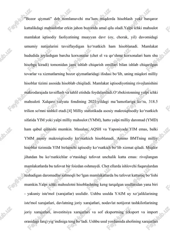 an baholash mumkin. birinchi prezidentimiz islom karimov mamlakatimizni 2015 yilda ijtimoiy-iqtisodiy rivojlantirish yakunlari va 2016 yilga mo‘ljallangan iqtisodiy dasturning eng muhim ustuvor yo‘nalishlariga bag‘ishlangan vazirlar mahkamasining kengaytirilgan majlisidagi ma'ruzada ta'kidlaganidek, «jahon moliyaviy-iqtisodiy inqirozi hamon davom etayotganiga qaramasdan, hisobot yilida yalpi ichki mahsulot 8 foiz, sanoat mahsulotlari ishlab chiqarish hajmi 8 foiz, qishloq xo‘jaligi mahsulotlari qariyb 7 foizga o‘sdi». bu esa mamlakatimizda makroiqtisodiy barqarorlikni ta'minlash va aholi turmush farovonligini oshirishga qaratilgan faol ijtimoiy-iqtisodiy siyosatning natijasidir.2015 yilda yalpi ichki mahsulotda sanoatning ulushi 33,5 foizni, qishloq xo‘jaligi 16,6 foizni tashkil etgan. yaim hajmining ortishi aholi turmush darajasiga ijobiy ta'sir ko‘rsatadi.birinchidan, yaimning ortishi aholi daromadlarining ortishiga sabab bo‘ladi. masalan, o‘tgan yili 1 tonna pomidor yetishtirilib, kilosi 1500 so‘mdan sotilgan bo‘lsa, jami daromad 1,5 million so‘mni tashkil etadi. bu yil esa xuddi shu yer maydonidan pomidor yetishtirishning zamonaviy texnologiyalaridan foydalangan holda 1,5 tonna pomidor yetishtirilib sotilsa, jami daromad 2,25 million so‘mni (pomidor narxi o‘zgarmagan deb …