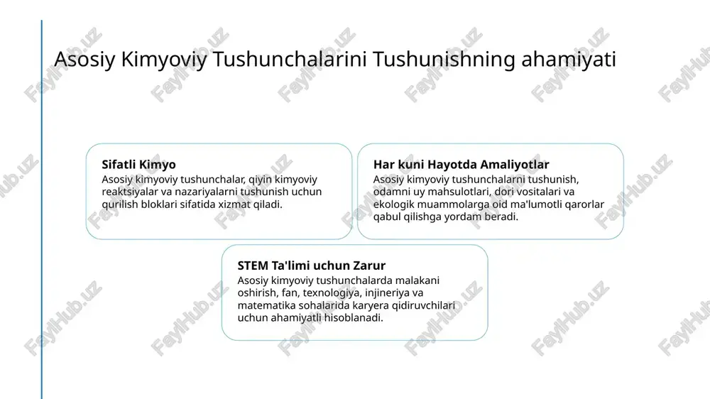 rag'batlantiring. kimyo ta'limida farq qiluvchi o'qitish usullari 1 2 3 farqli o'rganish usullarini tushunish murakkab talablar uchun kontentni moslashtirish ko'p qatlamli o'qitish usullaridan foydalanish kimyo ta'limida farq qiluvchi o'qitish, visual, auditoriya va kinestetik o'rganuvchilarni tanish va ularni muhtolif o'qitish strategiyalari orqali qo'llab-quvvatlashni o'z ichiga oladi. kimyo ta'limida, o'qituvchilar har bir talaba tayyorlik va qiziqishlariga asosan farqli darajada murakkablik, qo'shimcha resurslar yoki alternativ baholashlar taqdim etishlari mumkin. kimyo fanida samarali farq qiluvchi o'qitish, amaliy tajribalar, guruh loyihalari, texnologiya vositalari va amaliyotiy masalalarni qo'llab-quvvatlash uchun qo'llashni o'z ichiga oladi. kimyoviy kontseptsiyalarni tushunishni baholash uchun qiymatlanish usullari formativ baholash texnikalari talabalarining rivojlanishini monitoring qilish uchun testlar, kontseptsiya xaritalari va o'zaro baholashlardan foydalaning. summativ baholash strategiyalari dars oxirida testlar, loyihalar va prezidentatsiyalar o'tkazib, umumiy tushuncha va bilimning qolganligini baholash. performansga asoslangan baholashlar kimyoviy kontseptsiyalarning amaliy qo'llanilishini baholash uchun laboratoriya tajribalari, simulatsiyalar va darsliklar qo'llaniladi. kimyo darslarida kritik fikrlashni rag'batlantirish real dunyo misollarini qo'llash kimyo …