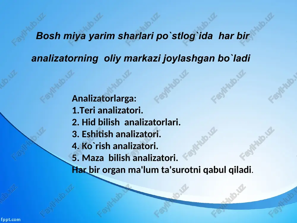 irlari juda ko’p bo’ladi. ular teri osti kletchatkasida anastomoz hosil qilib, qon tomirlar to’rini vujudga keltiradi. terida reseptorlar turli miqdorda tarqalgan bo’lib, ba’zilari epidermisda haqiqiy terining so’rg’ichsimon qismida va pardalarda tugaydi. terida taxminan 500 000ta tuyg’u reseptori bo’lib, ular o’rta hisobda 1 sm2 da 25 tadan joylashgan, qo’l barmog’ining uchlarida zichroq bo’ladi. terining turli qismlaridagi issiqni sezuvchi reseptorlar soni ham 30 000 taga etadi, taxminan 1 sm2 da 3ta, sovuqni sezadigan reseptorlar 250 000taga yaqin bo’lib, 1 sm 2 da 12-13ta bo’ladi. terida og’riqni sezuvchi reseptorlar o’rta hisobda har 1 sm2 da 130ta bo’ladi. terining sezish xususiyati organizm nerv sistemasining holatiga, ta’sir kuchiga qarab o’zgaradi. terida melanin pigmenti bo’lib, u teriga rang beradi. bu pigment quyosh nuri ta’sirida d vitamin ishtirokida ko’payadi. teri osti yog’ kletchatkasi (teba subsutanea) bevosita teri ostida joylashgan bo’lib, ayollarda qalin, erkaklarda yupqaroq. shuning uchun ayollarning tashqi ko’rinishi silliqroq bo’ladi. erkaklarda esa qon tomirlar, muskul do’ngliklari …