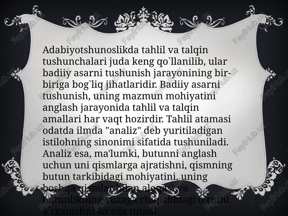 odkorning assotsiativ fikrlashi mahsuli o`laroq yaratilgan va asarda aksini topgan obrazning mazmun qirralari faqat subyekt ongidagina (ya'ni, uning ham assotsiativ fikrlashi asosida) qayta tiklanishi mumkin bo`ladi image2.png /docprops/thumbnail.jpeg