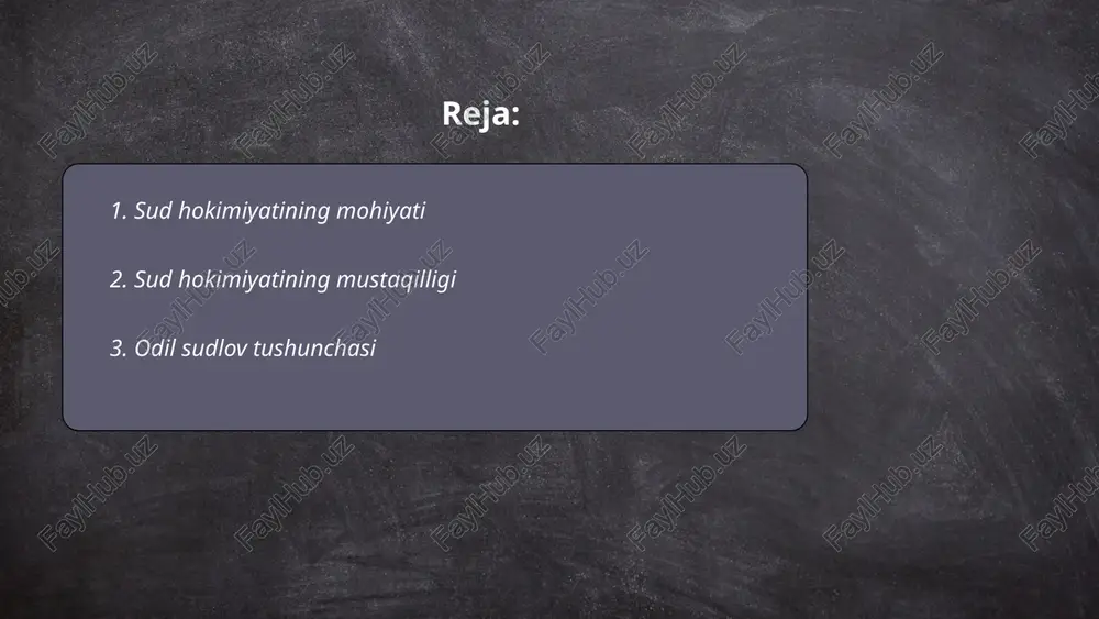 stonda sud hokimiyati faoliyatini rivojlantirishga katta e'tibor qaratilmoqda. ... t.me/slaydai_bot 6. sud hokimiyati va qonun ustuvorligi: o'zbekiston sud hokimiyati tizimi konstitutsiyaning 110-112-moddalari bilan tartibga solinadi. 2022-yilda mamlakatda sudlar soni 123 ta bo'lib, ularning 76 tasi umumyurisdiksiya sudlari hisoblanadi. sud hokimiyati mustaqilligi ta'minlash maqsadida, sudyalarning tayinlanishi oliy sud kengashi tomonidan amalga oshiriladi. 2021-yilda sudyalarning umumiy soni 709 kishiga yetdi. qonun ustuvorligini oshirish uchun 2020-yilda “sud-huquq tizimini isloh qilish dasturi” qabul qilindi. transparency international tashkiloti tomonidan 2022-yildagi korrupsiya hissiyotlari indeksida o'zbekiston 180 mamlakat ichida 146-o'rinni egalladi. ... t.me/slaydai_bot 7. sud tizimining islohoti 7. sud tizimining islohoti o‘zbekiston qonunchiligida muhim o‘rin tutadi. 2017-yilda yangi «sudlar to‘g‘risida»gi qonun qabul qilinib, sudlar tizimi yanada takomillashtirildi. mazkur islohotlar doirasida sudlar mustaqilligini oshirish, sudyalarni tanlash va tayinlash jarayonini yaxshilash, shuningdek, sud tizimida texnologiyalardan foydalanishni kengaytirish kabi chora-tadbirlar belgilangan. 2021-yilda sudlar faoliyatini optimallashtirish uchun yana bir qator qonunchilik yangiliklari joriy etildi. bu islohotlar aholiga sifatli sud xizmatlarini ko‘rsatishga …