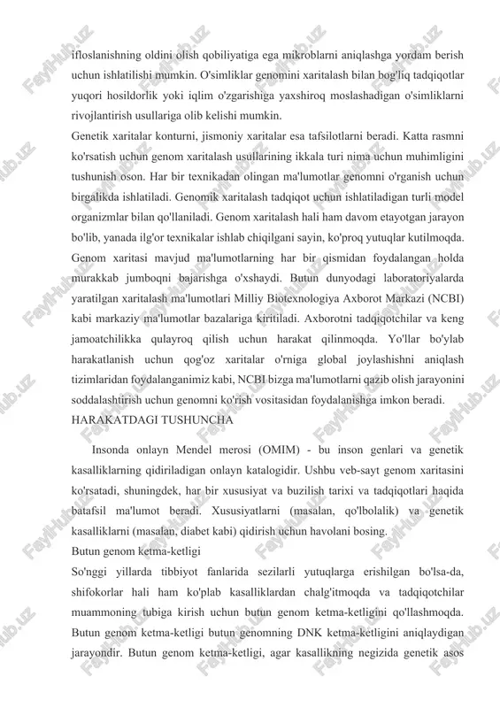agi tushuncha insonda onlayn mendel merosi (omim) - bu inson genlari va genetik kasalliklarning qidiriladigan onlayn katalogidir. ushbu veb-sayt genom xaritasini ko'rsatadi, shuningdek, har bir xususiyat va buzilish tarixi va tadqiqotlari haqida batafsil ma'lumot beradi. xususiyatlarni (masalan, qo'lbolalik) va genetik kasalliklarni (masalan, diabet kabi) qidirish uchun havolani bosing. butun genom ketma-ketligi so'nggi yillarda tibbiyot fanlarida sezilarli yutuqlarga erishilgan bo'lsa-da, shifokorlar hali ham ko'plab kasalliklardan chalg'itmoqda va tadqiqotchilar muammoning tubiga kirish uchun butun genom ketma-ketligini qo'llashmoqda. butun genom ketma-ketligi butun genomning dnk ketma-ketligini aniqlaydigan jarayondir. butun genom ketma-ketligi, agar kasallikning negizida genetik asos mavjud bo'lsa, muammoni hal qilishda qo'pol kuch usuli hisoblanadi. endi bir nechta laboratoriyalar butun genomlarni ketma-ketlashtirish, tahlil qilish va sharhlash bo'yicha xizmatlarni taqdim etadi. 2010 yilda butun genom ketma-ketligi ichaklarida bir nechta sirli xo'ppozlar bo'lgan yosh bolani saqlab qolish uchun ishlatilgan. bola yo'g'on ichakni bir necha marta operatsiya qildi, hech qanday yengillik bo'lmadi. nihoyat, butun genom ketma-ketligi apoptozni …
