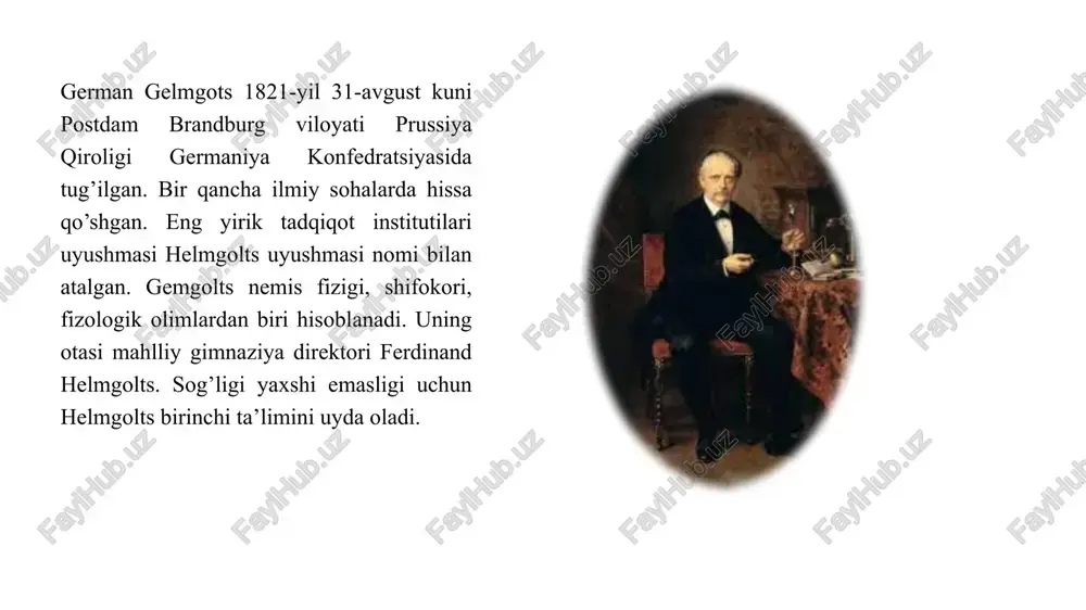 os tez o’tishga ishonishgan u qurbaqaning yaqinda ajratilgan siyatik nervi va u birkitilga boldir mushagidan foydalangan. gelmgolts birinchi bo’lib nerv bo’ylab nerv o’tkazuvchanligini o’lchashga harakat qoldi. irgari olimlar bu uztish simlarda yorug’lik tezligida sodir bo’ladigan uzatish bilan bir xil ekanligiga ishonishgan. shuni ta'kidlash kerakki, psixologiya sohasi sifatida psixofizyologiyaning jadal rivojlanishi va shakllanishi xix asrning o'rtalariga to'g'ri keladi, garchi uning kelib chiqishi chuqur qadimiylikka ildiz otgan bo'lsa-da. uzoq o'tmishda psixofizyologik holatni baholashda fiziologik ko'rsatkichlardan foydalanilgan. misol uchun, qadimgi anglo-sakslar jinoyatda gumon qilingan odamni quruq nonning qobig'ini chaynashga majbur qildi.yuliy tsezar o'zining shaxsiy legioninidagi askarlarni tanlab, ularni muayyan stressli vaziyatlarda o’zini qanday tutishi va xulq-atvorini baholagan.ushbu vaziyatdan muvafaqqiyatli o’tganlar legionga kiritilgan. insonning psixologik holati har doim uning fiziologik ko'rinishlari bilan bog’liqligi aniqlangan.misol uchun: nemis fiziologlari fexner (1801-1887) va veber ishlarida ko’rish mumkin.veber va fexnerning maqsadi tashqi ta`sirotlar (fizik omillar) ta`sirida sezgilarning o’zaro munosabatlari sohasidagi qonuniyatlarni topishdan iborat edi. fexner eksperimental metodlar asosida …