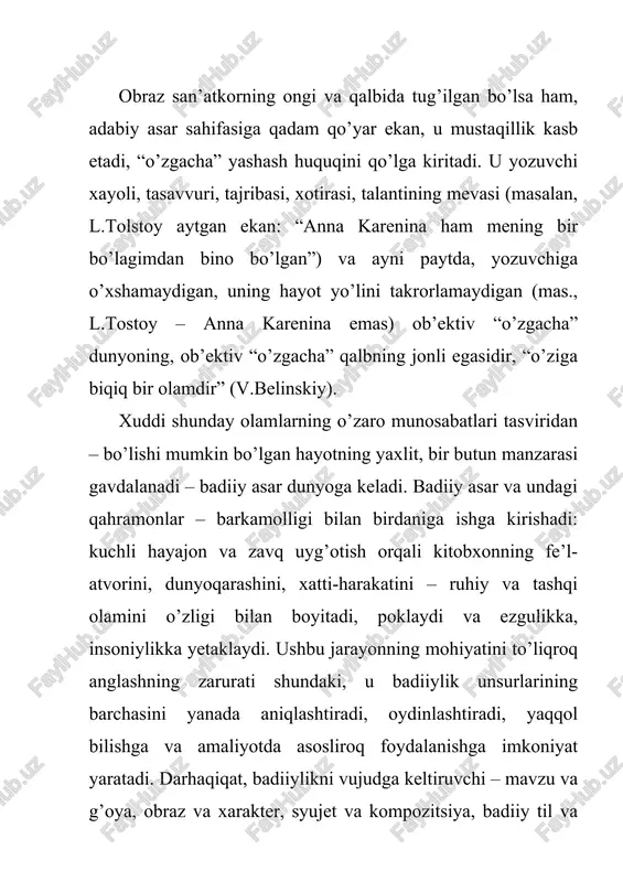 di. mazmun. hayot – tabiiy borliq (tabiat) ijtimoiy borliq (jamiyat), insoniy borliq(inson)da mavjud ekan, demak, ana shu shakllarning yashash tarzi va munosabatlari mazmunni tashkil qiladi. shunga asosan, hayot doimo san’at, adabiyotning asosi va mazmuni bo’lib kelgan. aniq bir asarda tasvirlangan hayot parchasi – shu asarni mazmuni sanalgan. jumladan, “o’tgan kunlar” romanining mazmuni deganda, biz xix-asrning ikkinchi yarmidagi o’zbek xalqi hayotini tasavvur qilamiz. otabek, kumush, zaynab taqdirlarida sevgi-muhabbatni, kundoshlikning fojeali oqibatini, homid, musulmonqul cho’loq, aziz bachcha, o’tabboy qushbegi, hudoyorxon kabilar taqdirida feodal tuzum siyosati va kirdikorlarini, yusufbek hoji, o’zbekoyim, mirzakarim qutidor, oftoboyimda farzandlarga mehr-oqibatni, orzu-armonlarni va hokazo jonli voqealarning barchasini ko’z o’ngimizga keltiramiz. shakl. bu qonuniyatga tayansak, shakl badiiy asarning qobig’idir, u ham eng kichik zarralarigacha yaratilishini nazarda tutsak, badiiy asarning go’zal va betakror “libosi”dir, degan xulosa haqqoniydir. shu nuqtai nazardan “o’tkan kunlar”ga yondoshsak, xix asrning ikkinchi yarmi “tariximizning eng kirlik, eng qora” kunlari “g’oyaviy mazmuni”ni yuzaga chiqaruvchi barcha vositalar (obrazlar …