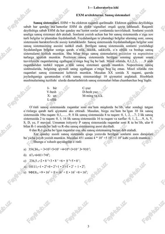 ir sanoq sistemalarining sonlari orasidagi bog`lanish jadvali 2 lik sistema 8 lik sistema 10 lik sistema 16 lik sistema 0 0 0 0 1 1 1 1 10 2 2 2 11 3 3 3 100 4 4 4 101 5 5 5 110 6 6 6 111 7 7 7 1000 10 8 8 1001 11 9 9 1010 12 10 a 1011 13 11 v 1100 14 12 s 1101 15 13 d 1110 16 14 e 1111 17 15 f 10000 20 16 10 bir sanok sistemadan boshqasiga o`tish triada tetrada 10 s.s 8 s.s 421 16 s.s 8421 0 000 0000 1 001 0001 2 010 0010 3 011 0011 4 100 0100 5 101 0101 6 110 0110 7 111 0111 8 xxx 1000 xxx 1001 10a xxx 1010 11v xxx 1011 12s xxx 1100 13d xxx 1101 14e xxx 1110 15f xxx 1111 turli …