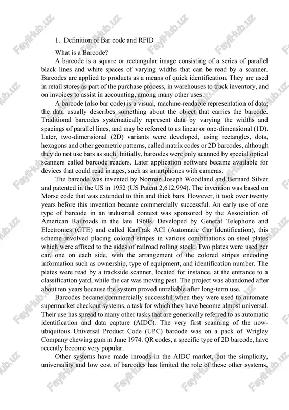 application software became available for devices that could read images, such as smartphones with cameras. the barcode was invented by norman joseph woodland and bernard silver and patented in the us in 1952 (us patent 2,612,994). the invention was based on morse code that was extended to thin and thick bars. however, it took over twenty years before this invention became commercially successful. an early use of one type of barcode in an industrial context was sponsored by the association of american railroads in the late 1960s. developed by general telephone and electronics (gte) and called kartrak aci (automatic car identification), this scheme involved placing colored stripes in various combinations on steel plates which were affixed to the sides of railroad rolling stock. two plates were used per car, one on each side, with the arrangement of the colored stripes encoding information such as ownership, type of equipment, and identification …