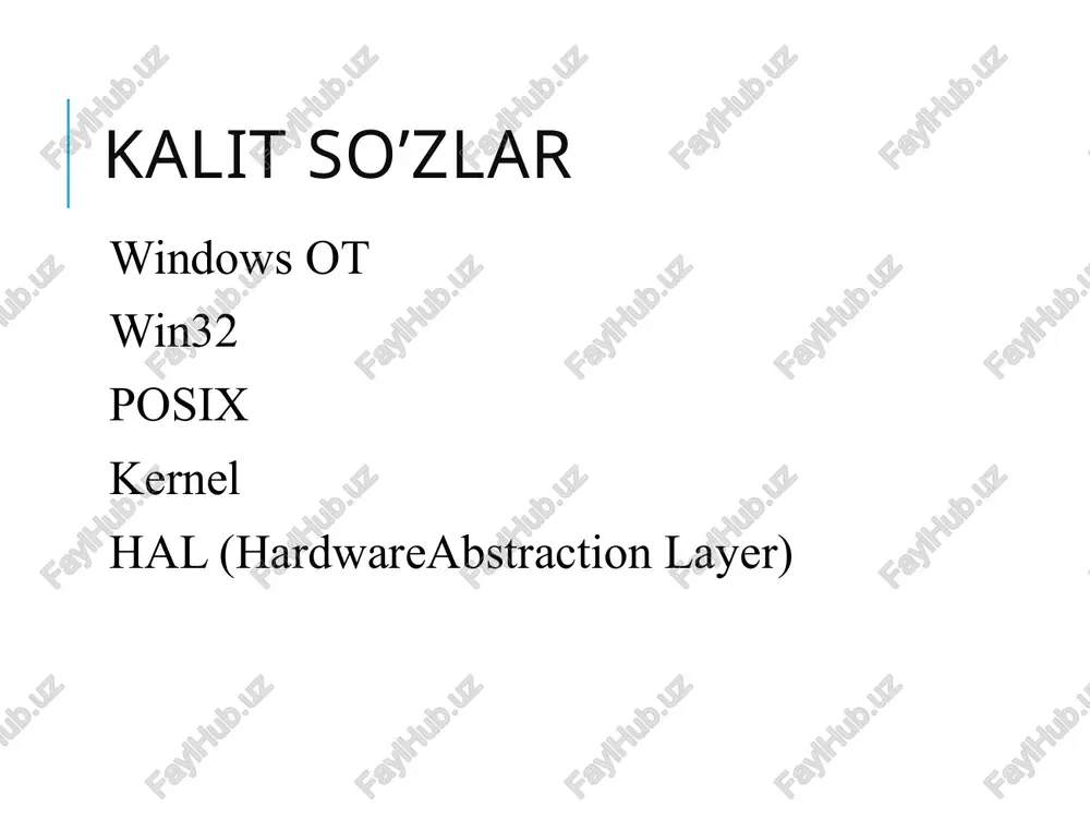 v4 | @ 3awmnmero | https://warwick.ac.uk/fac/sci/phy search/condensedmatt/i cdt/students/david_goodwin hing/operating_sy ems/112.1 real operating systems - lecture #12 wary at boserachee > >» middle layer — dos kernel > a program containing routines that are needed for bos interfacing disk warpows > stored in msdos.sys file unix & linux >» read to memory during initialisation time memory management dos introduction wixpows process management command processor bos winpows dos kernel eos ¥ hardware wins2j posix feationppication work server station curity win32| | posix || os/2 ee ter| [service —=—— integral subsystem [environment subsystems user mode executive services yyirual eran vane object manager kernel mode drivers microkernel hardware abstraction layer (hal) kernel mode ha feictoce = [ai ft program manager setings 8 3 je manager -eswndowsf- [=i s| fie disk ee view ‘pions tools window help [ca77mbtee, 498gtce! —— |totl a 9 4 fee windows: ’ ies eaton /docprops/thumbnail.jpeg windows operatsion tizimi oilast