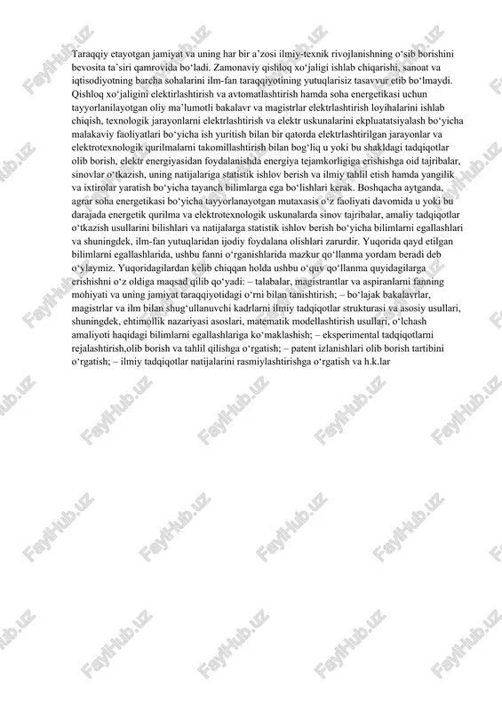 adi. · davlat ilmiy tashkilotlari, shuningdek davlat ta’lim muassasalari tarkibidagi ilmiy va ilmiy-texnikaviy tuzilmalarda faoliyat yurituvchi xodimlar lavozimlari qonun hujjatlariga muvofiq belgilanadi. ilmiy faoliyat yurituvchi shaxslarning huquq va majburiyatlari: · oliy ta’lim muassasalarida ta’lim jarayoni bilan birga ilmiy faoliyat ham yuritiladi. · oliy ta’lim muassasalarining pedagog kadrlari tegishli yo‘nalishlarda ilmiy faoliyat bilan shug‘ullanishlari shart. · oliy ta’lim muassasalari qonun hujjatlarida belgilangan tartibda ilmiy faoliyat natijalarini tijoratlashtirish bilan shug‘ullanuvchi tashkilotlar, ilmiy asbob-uskunalardan jamoaviy foydalanish markazlari va boshqa tashkilotlarni ta’sis etish, shuningdek noyob ilmiy ob’ektlarni tashkil etish huquqiga egadir. o‘zbekiston respublikasi fanlar akademiyasi vakolatlari: o‘zbekiston respublikasining ilm-fan va ilmiy faoliyat sohasida xalqaro hamkorligi milliy ilmiy maktablarning jahon miqyosida o‘z o‘rniga ega bo‘lishi, dunyo ilm-fani va texnologiyalari ilg‘or yutuqlaridan milliy iqtisodiyot raqobatbardoshligini yuksaltirishda foydalanish, chet el investitsiyalari, chet ellik etuk ilmiy va texnologiya markazlari, olimlar, mutaxassislarni mamlakatga jalb etish, ilmiy faoliyat yurituvchi jismoniy shaxslarning xorijda tajriba va malaka orttirishlarini ta’minlash maqsadlarida amalga oshiriladi. …